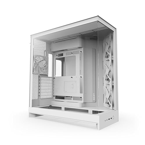 NZXT H9 Flow (2025) – Large Dual-Chamber ATX Mid-Tower Airflow PC Case – Includes 3 x 140mm & 1 x 120mm Fans – 420mm Radiator Support – Tempered Glass – Back-Connect Ready – White - Flow 2025 - White