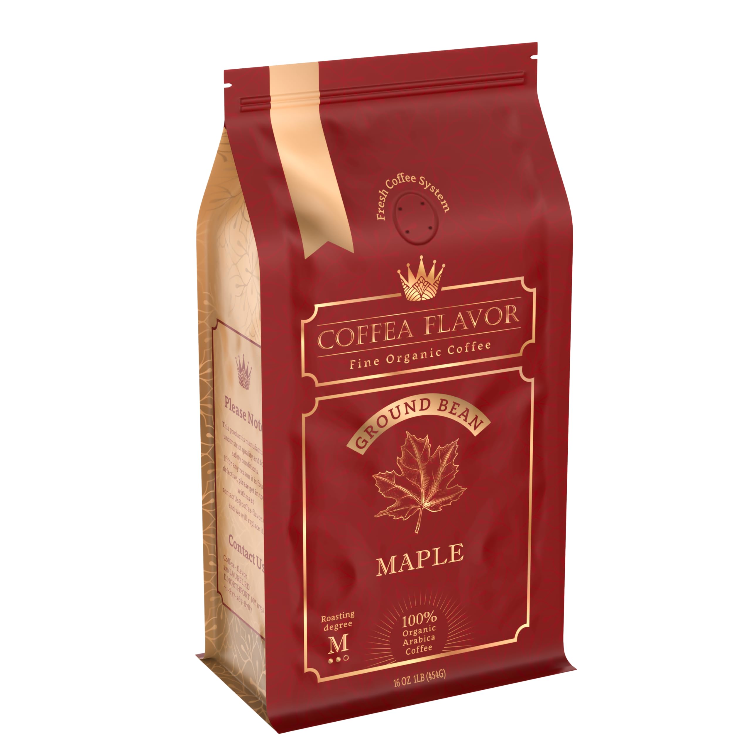 Coffea Flavor Fine Organic Coffee - Maple Ground Coffee Medium Roast | 100% Arabica Coffee| Perfect for Espresso | USDA Certified Organic | Fair Trade