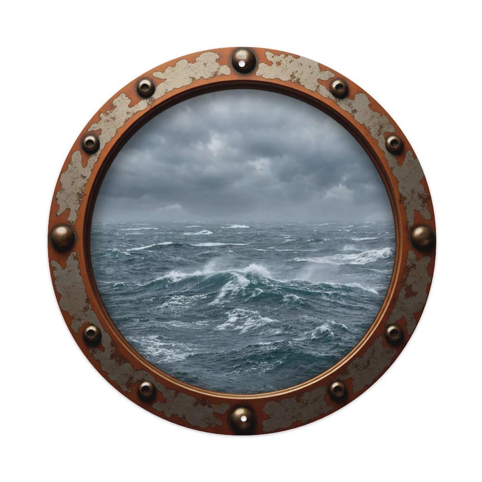 Vintage Porthole Choppy White Caps View Vintage Metal Tin Sign Plaque Wall Decor for Cafe, Club Bar, Office, Garden Metal Poster 8x8Inch