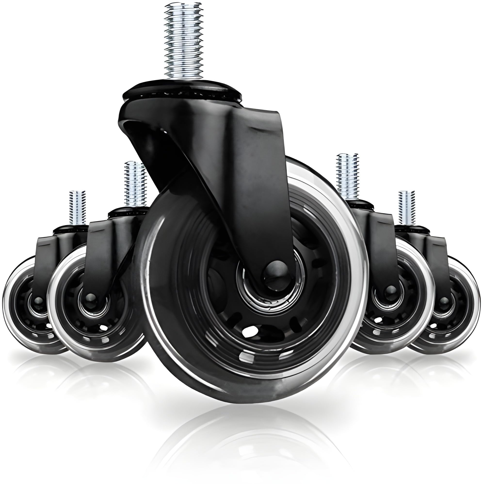 Breewell® New 3" Office Chair Screw Stem Caster Wheels 3/8'' Thread Heavy Duty Soft PU Rubber Safe for Hardwood Carpet Floors 5 Set (Black)-image-10