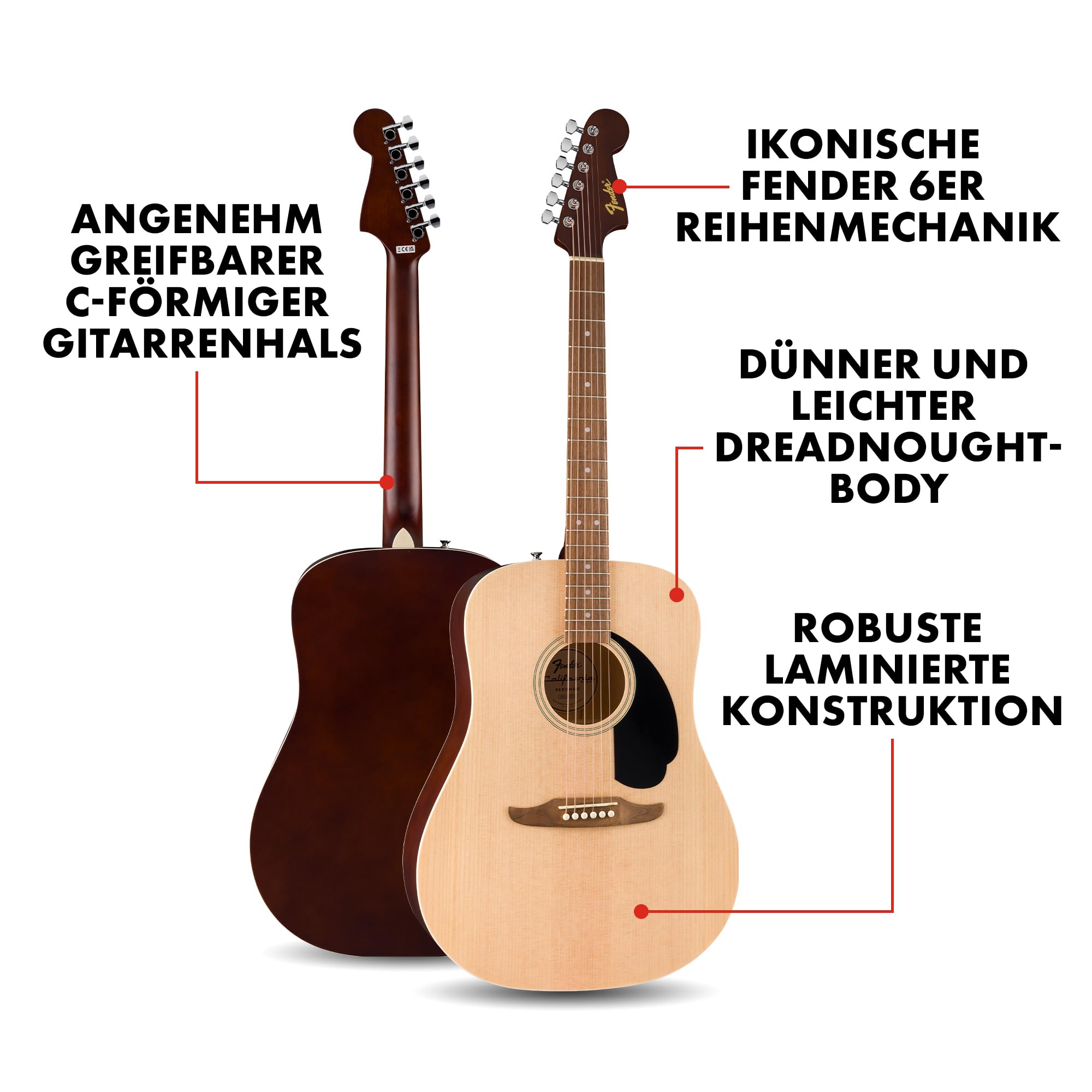 Fender California Debut Redondo Dreadnought Akustikgitarrenpaket Natural mit Zubehör