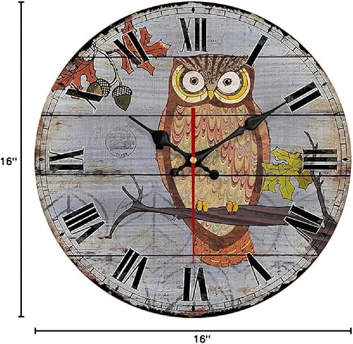 Miniatura 8 de YeYo Reloj de pared de búho hecho de madera, funciona con pilas, decoración del hogar, reloj silencioso de campo francés pintado estilo retro para