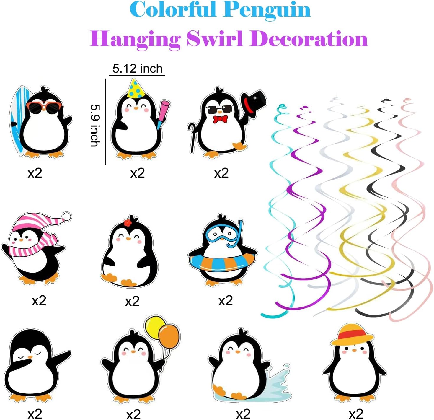30Pcs Penguin Hanging Swirls Decorations Cute Penguin Ceiling Streamers Animal Penguin Theme Decor for Birthday Party Wedding Baby Shower Supplies