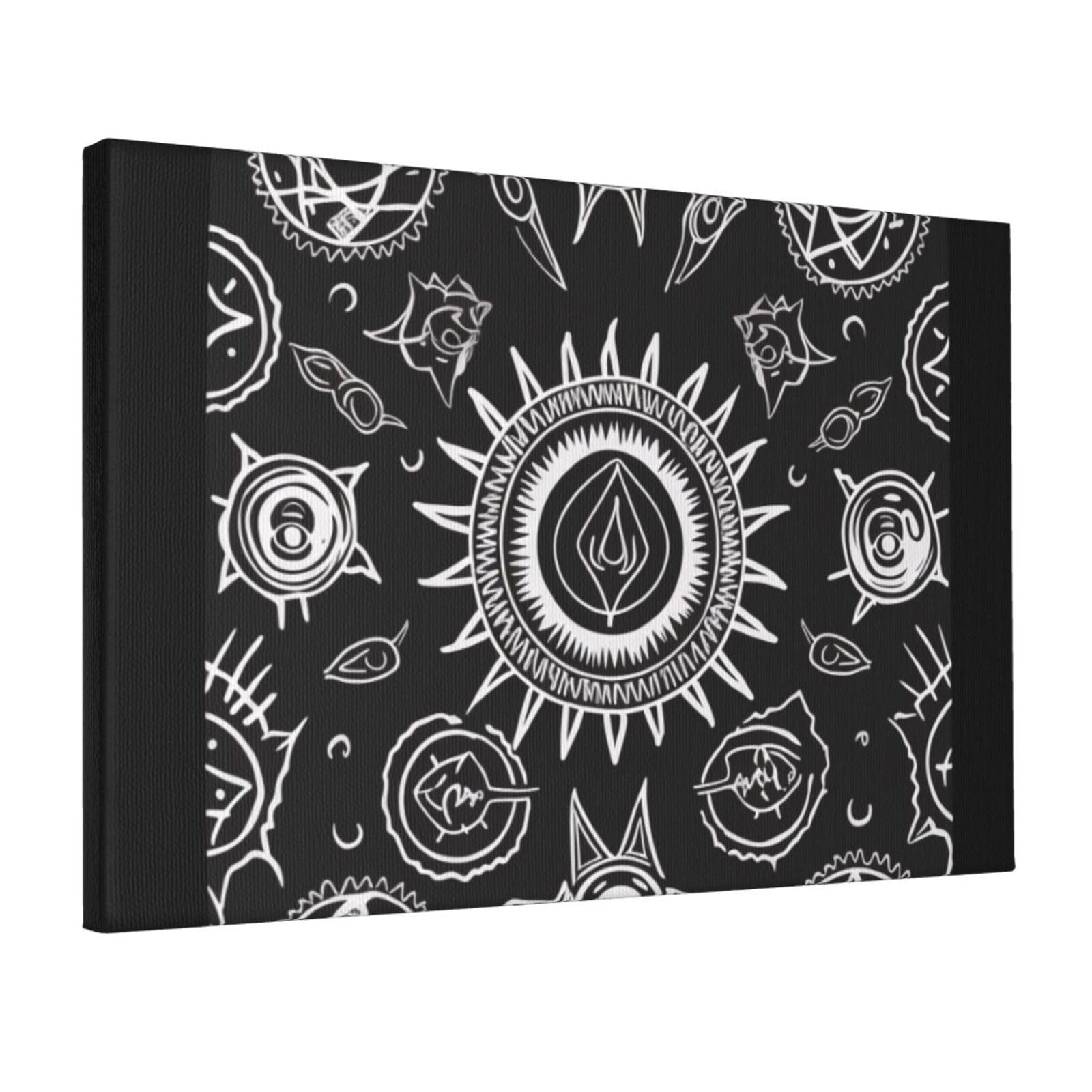 YKLJG Supernatural Symbols Black Printed Wall Art Canvas Prints 45x30 CM Wooden Framed Picture Painting Artwork for Bedroom Kitchen Home Office Decor