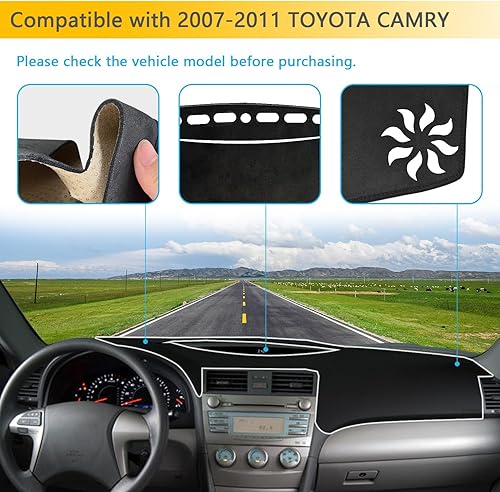 Miniatura 3 de Cubierta de tablero adecuada para Toyota Camry 2007 2008 2009 2010 2011 mejorada ante negro antideslizante evita reflejos del parabrisas, accesorios