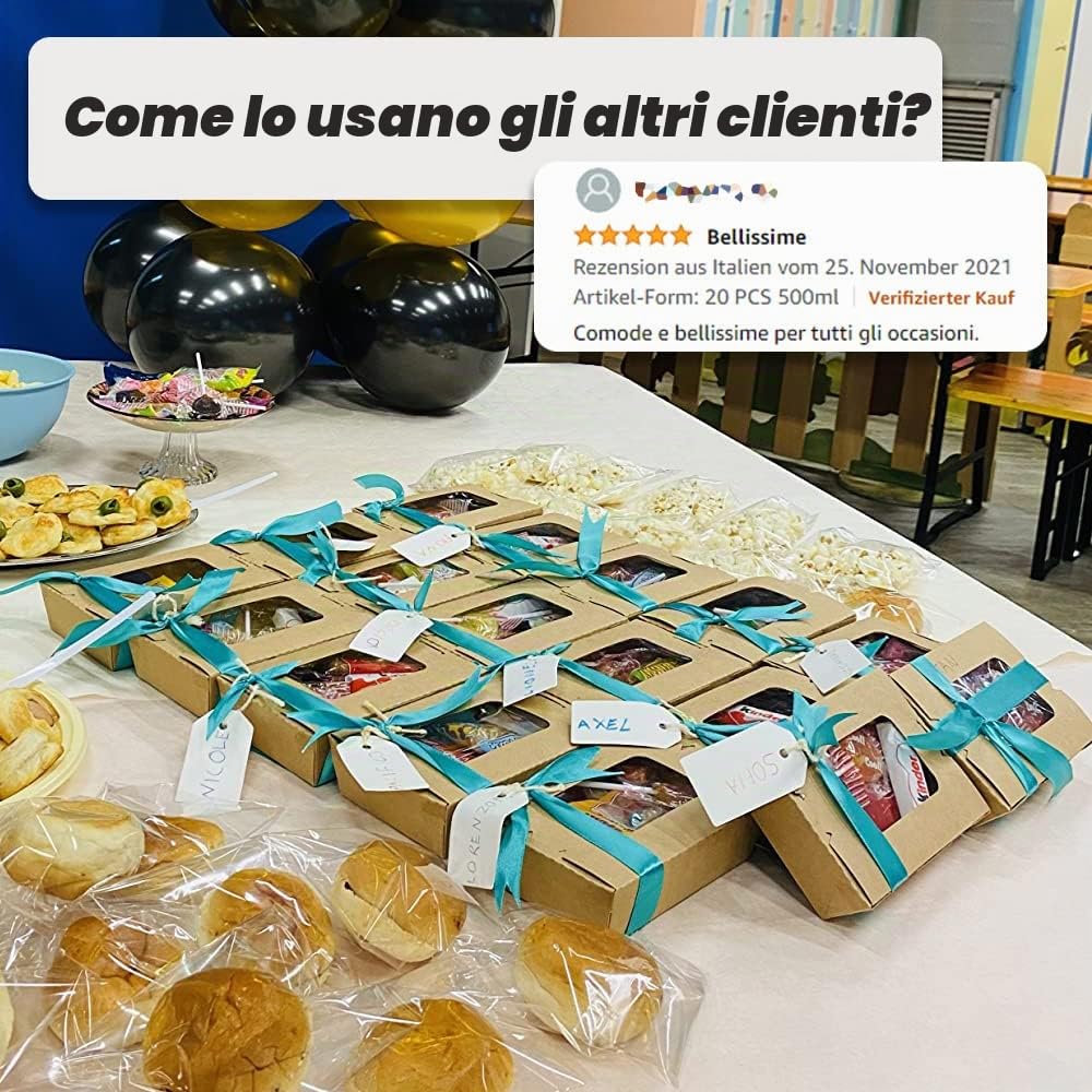 Contenitore per Alimenti da Asporto, 50 Pezzi Scatola di Carta Kraft per Alimenti, Cartone per Insalata, con Finestra, a Prova di Olio e Acqua, per Sandwich, Cheesecake, Hamburger (900ml/32oz)