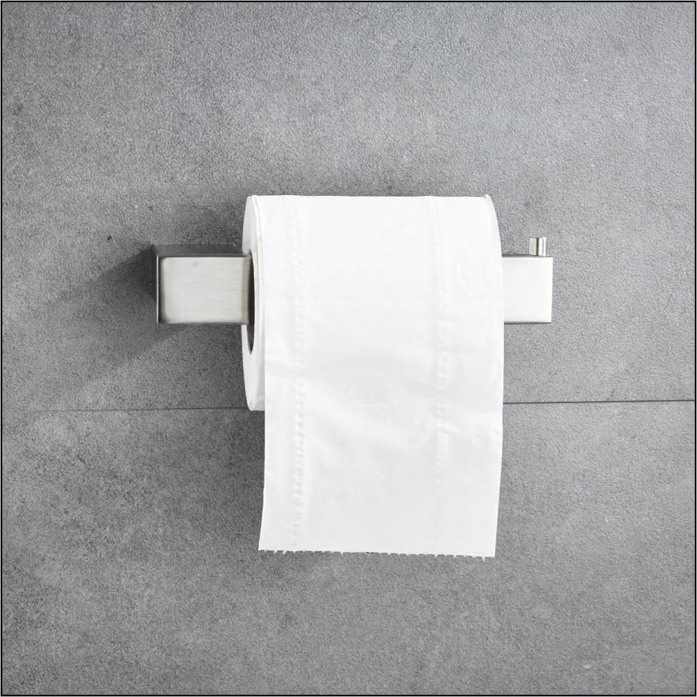 Kit de accesorios de baño - 4 piezas en acero circulante 304 - Diseño moderno con fijación invisible - Acero cepillado - 3