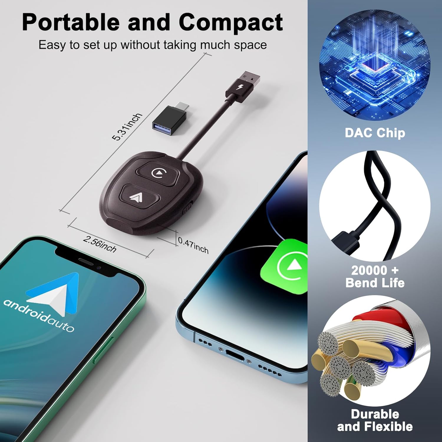 Wireless CarPlay Adapter  Android Auto Wireless Adapter, 2 in 1 CarPlay Wireless Adapter 2024 Updated for OEM Wired Cars Convert to Wireless Dongle Seamless Switching iOS or Android Phone