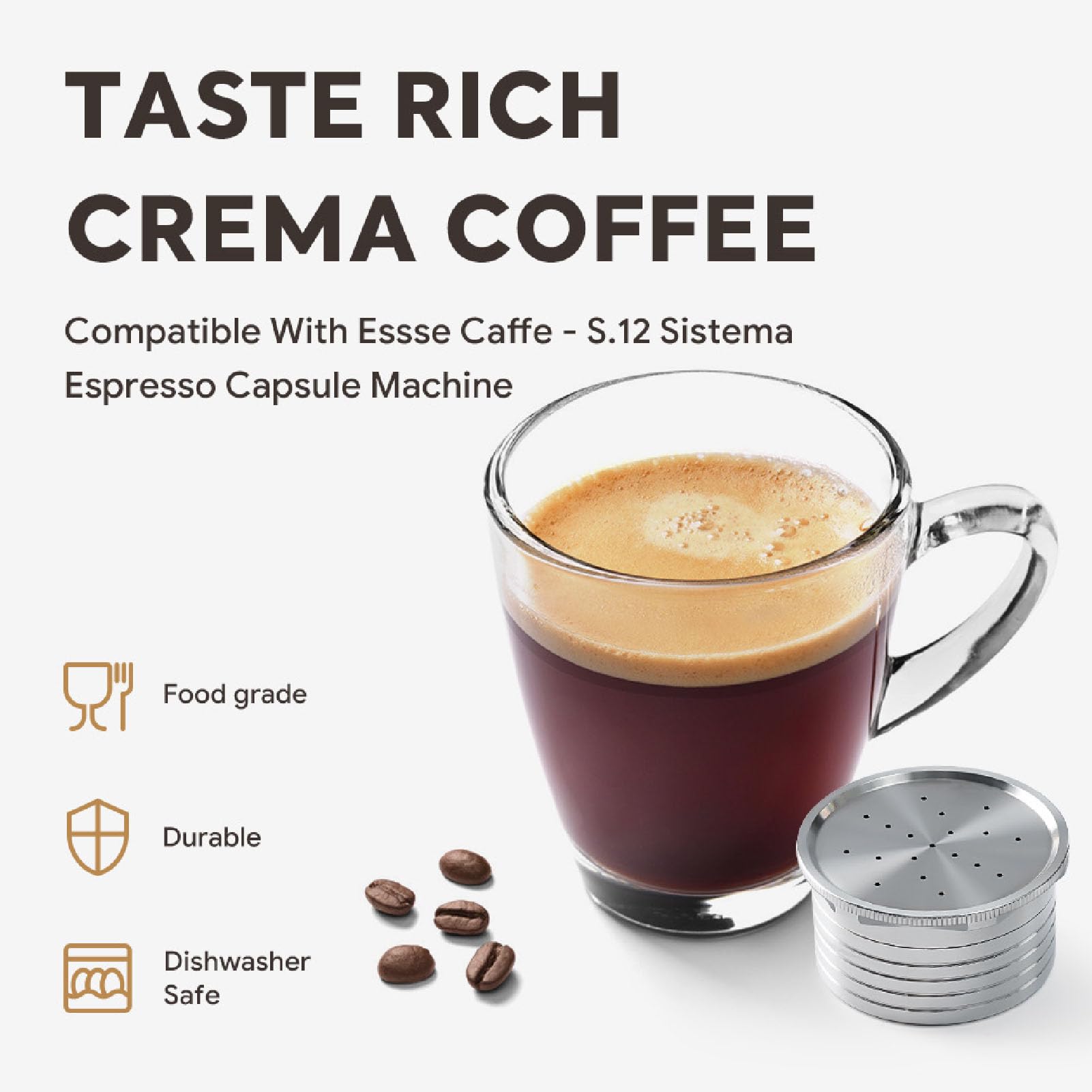 Yosoo Health Gear Cápsula de café de Acero Inoxidable Cápsulas de café Reutilizables Diseño Recargable 38,3 X 20,1 Mm con Martillo de Cepillo de Cuchara para Usuarios de Máquinas de de Oficina en Casa