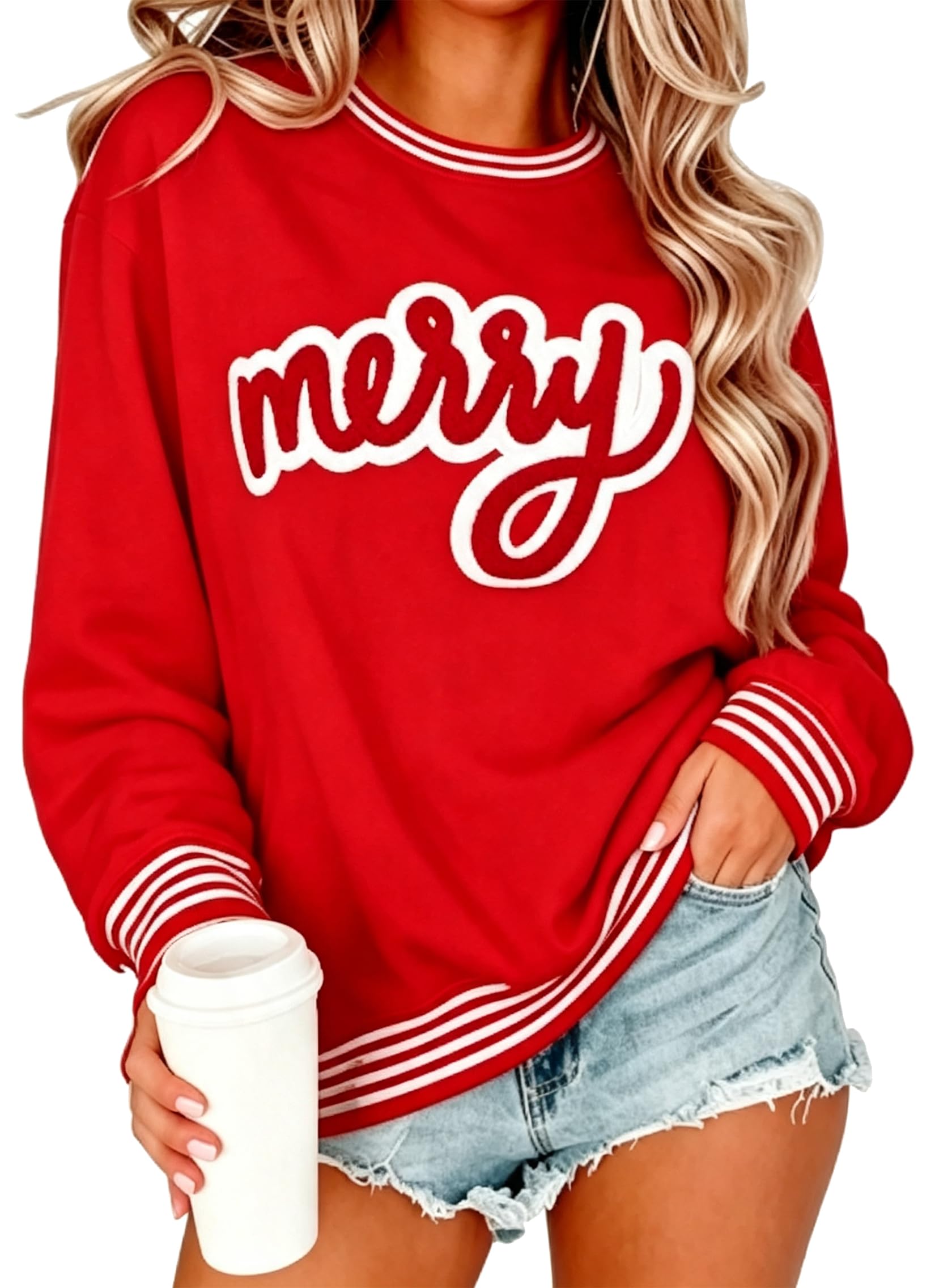 BANGELY Christmas Sweatshirt Women Christmas Tree Cake Graphic Sweater Shirts Xmas Holiday Pullover Cute Long Sleeve Tops