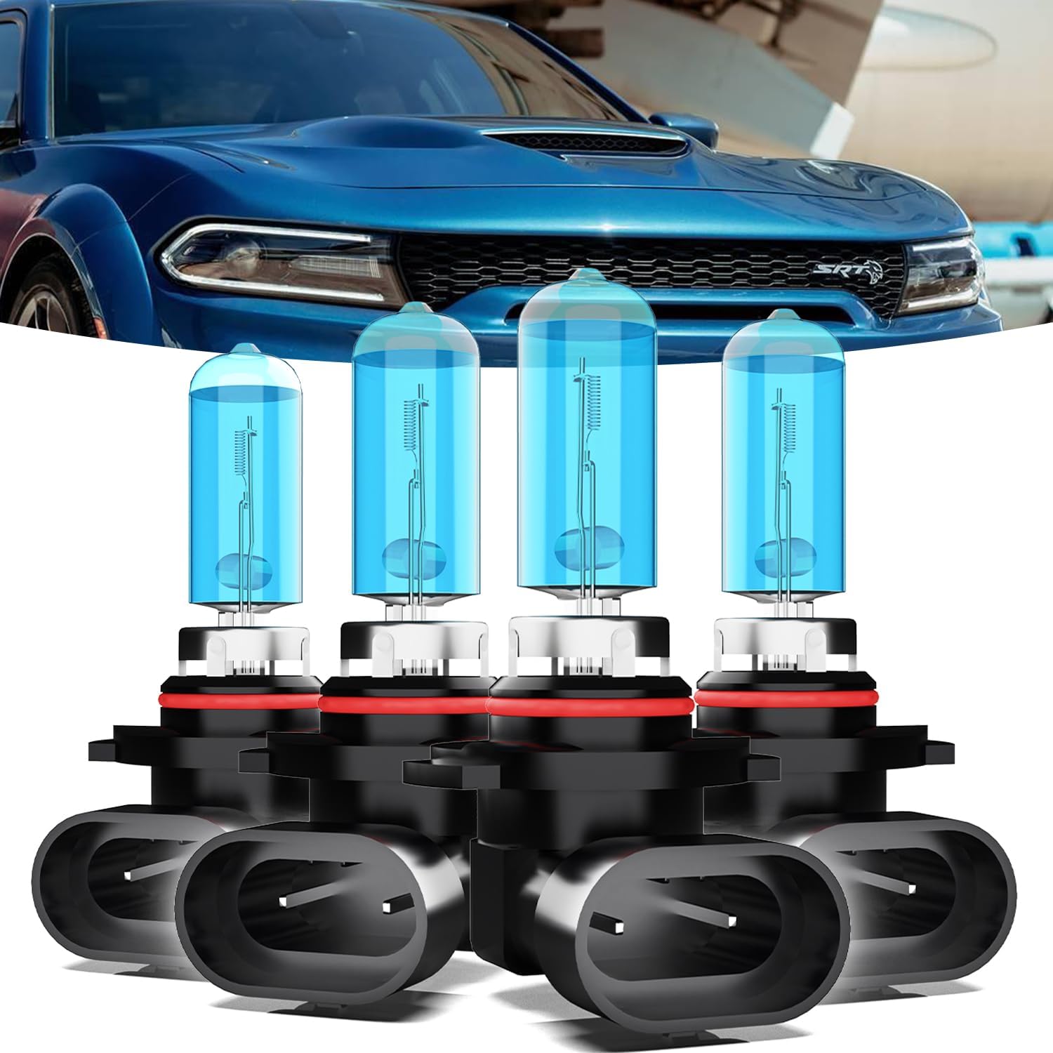 Halogen Headlights Fit for Dodge Charger 2016-2020 Headlight Bulbs,9005/HB3/H10 High Beam + 9005/HB3/H10 Low Beam Bright Front Car Lights,Plug And Play,Pack of 4 (Dodge Charger 2016-2020)