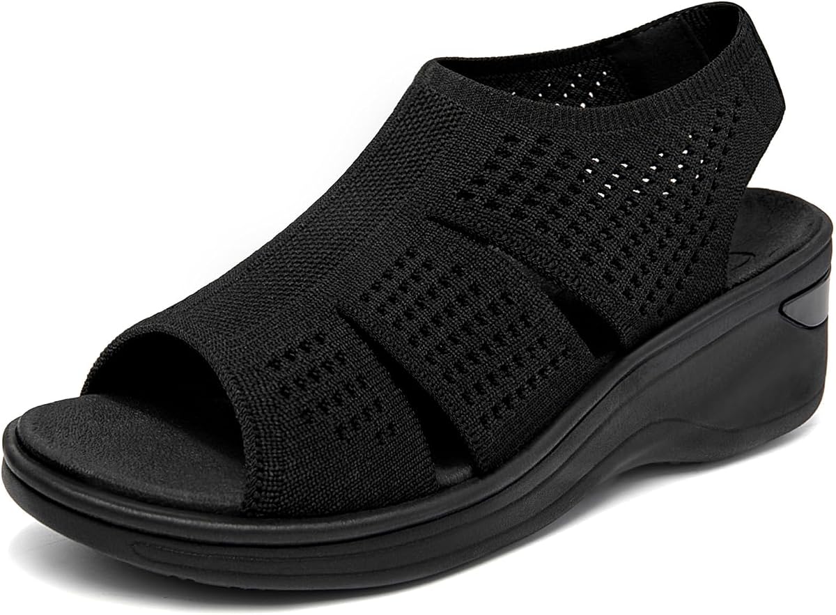 KOIMED Women's Comfortable Platform Walking Sandals With Memory Foam Open Toe Lightweight Breathable Soft Mesh Washable For Summer Travel Casual Beach Outdoor Sport