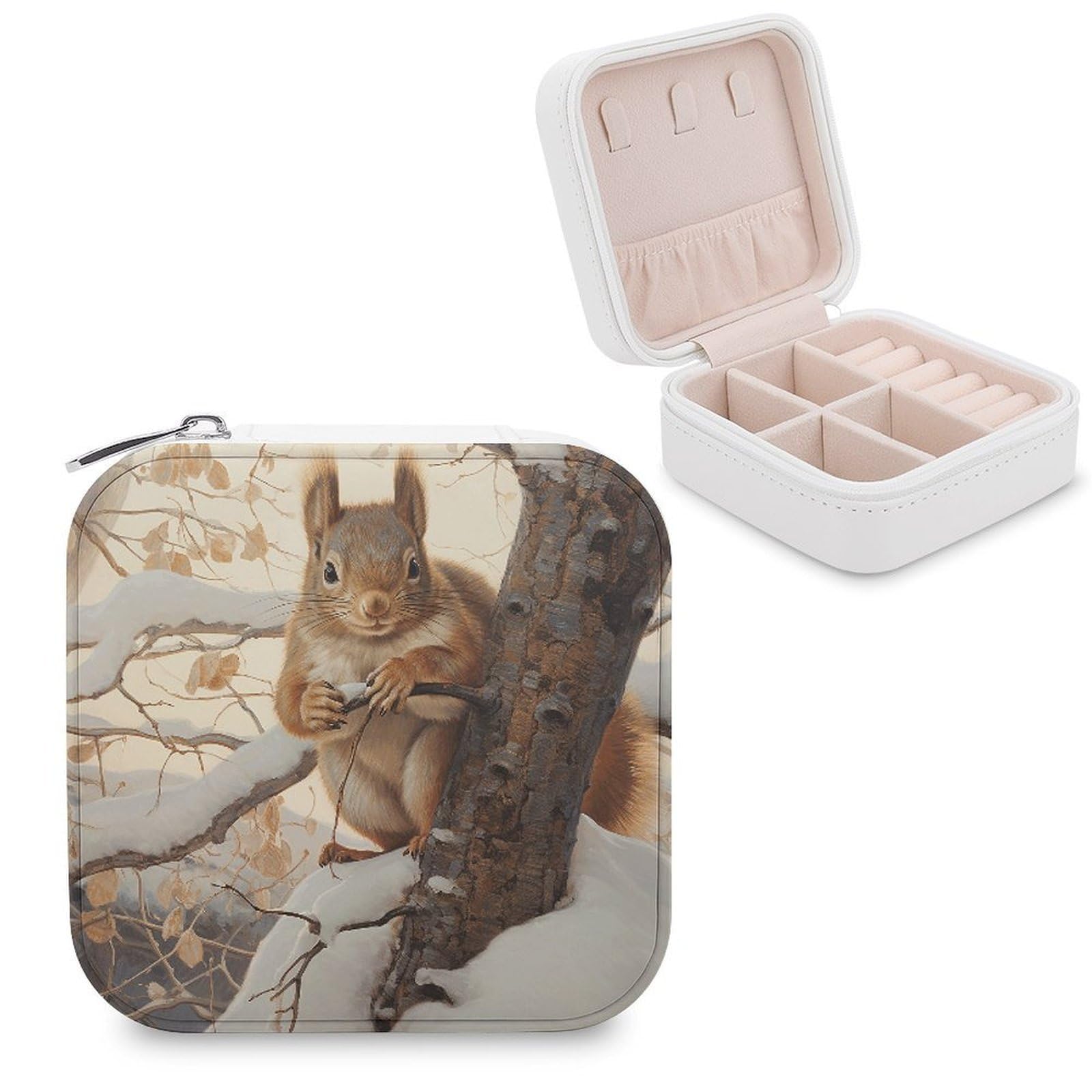 FekiLoot Squirrel on Tree Jewelry Case Personalized Leather Jewelry Box Mini Travel Jewelry Case Small Portable Jewelry Organizer for Ring Earrings Necklace Bracelet