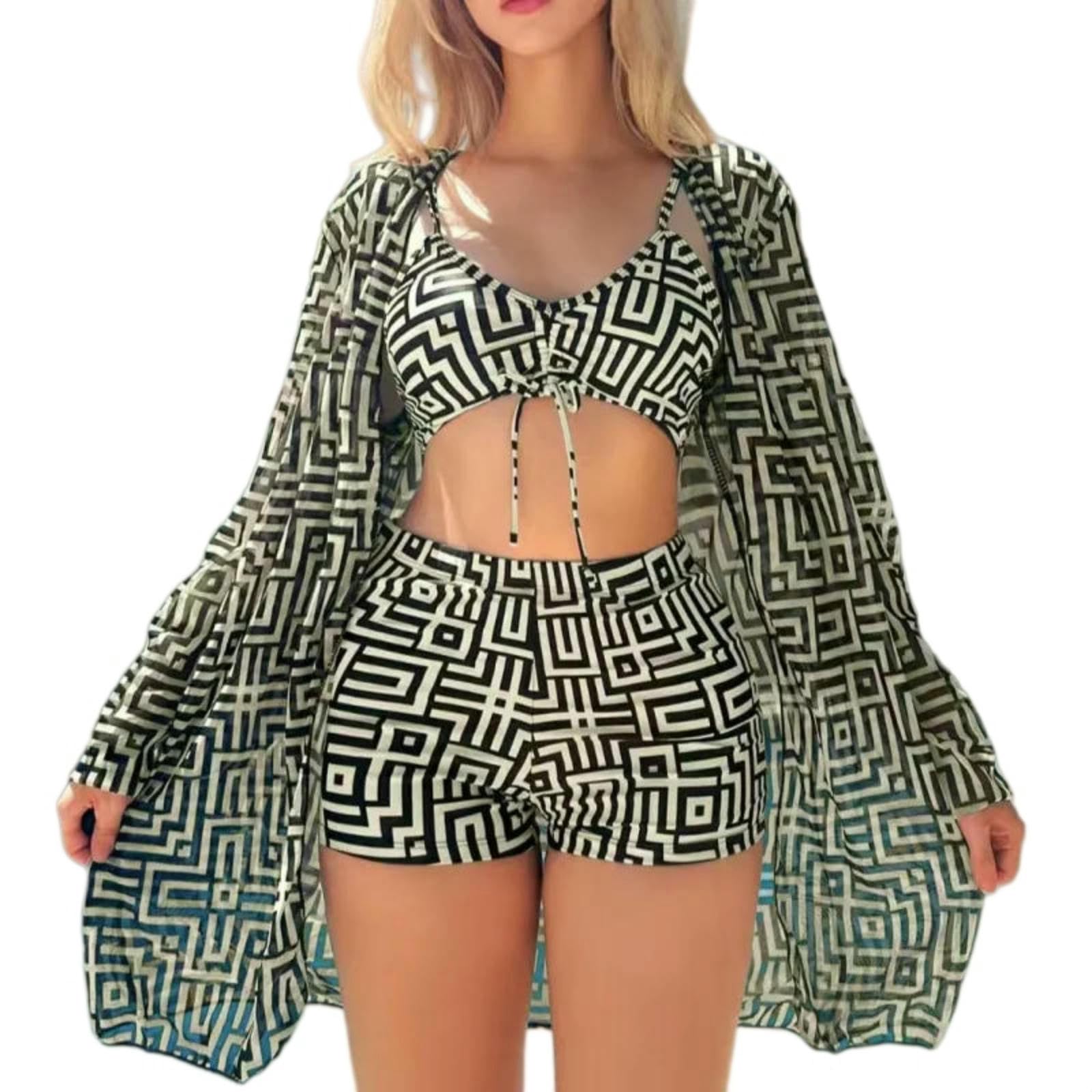 Bañador conjunto de traje baño con calzoncillos bóxer y tiras cruzadas