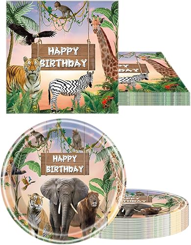 Miniatura 5 de Vajilla de fiesta de animales de la selva, suministros de decoración de fiesta de animales salvajes, suministros de fiesta temática de animales