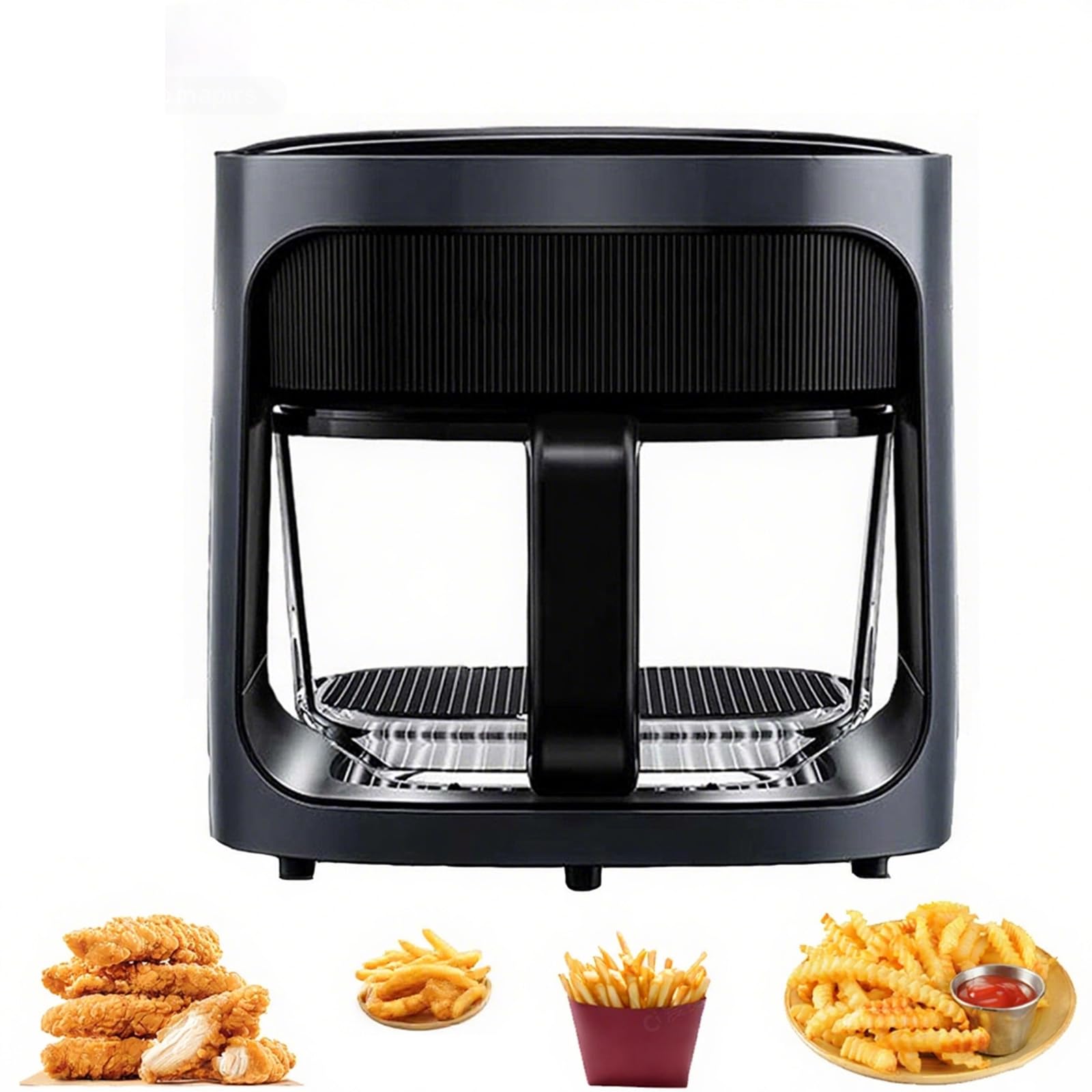 Freidora sin Aceite de Gran Capacidad de 6 litros - freidora eléctrica multifunción con Ventana panorámica de Cristal, Pantalla LED, 7 Botones preprogramados, cocción rápida, Cesta fácil de Limpiar