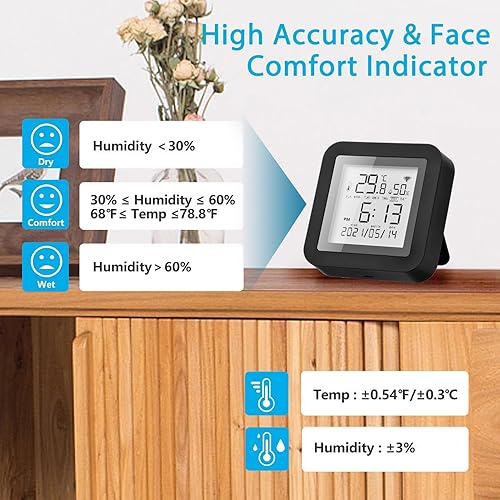 Miniatura 7 de Yinhing Temperature Humidity Monitor WiFi Portable Hygrometer Thermometer with Smart Scene Automation for Living Room Kitchen Greenhouse