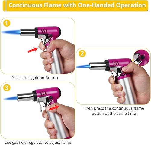 Miniatura 2 de TBTeek Antorcha de butano, soplete de cocina con una sola mano con llama ajustable para asar a la parrilla, hornear y soldar (excluyendo gas