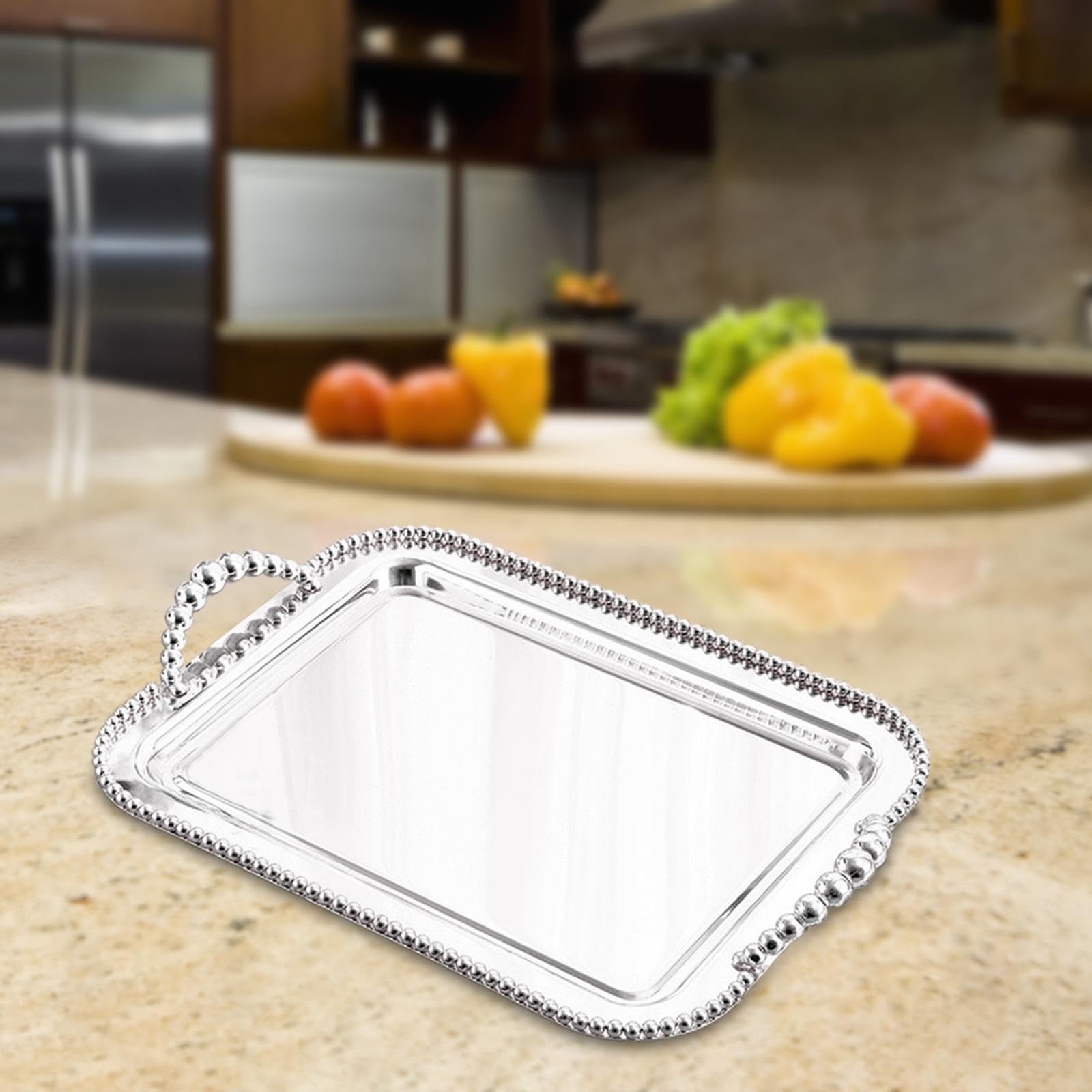 Bandeja Rectangular con Asas, Organizador Multifuncional, Superficie de Espejo, Soporte de Almacenamiento de Hierro, Adecuada para Cosméticos de Baño, Plata, Individual