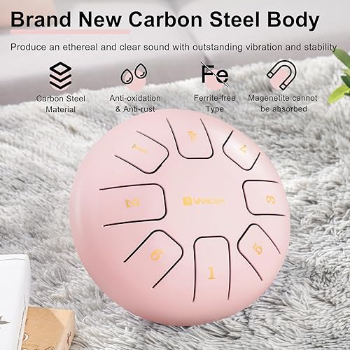 Miniatura 3 de Tambor de lengua, 6 pulgadas 8 notas de acero tambor de lengua C mayor tambor de acero con bolsa, púas de dedos, mazos y libro de música para