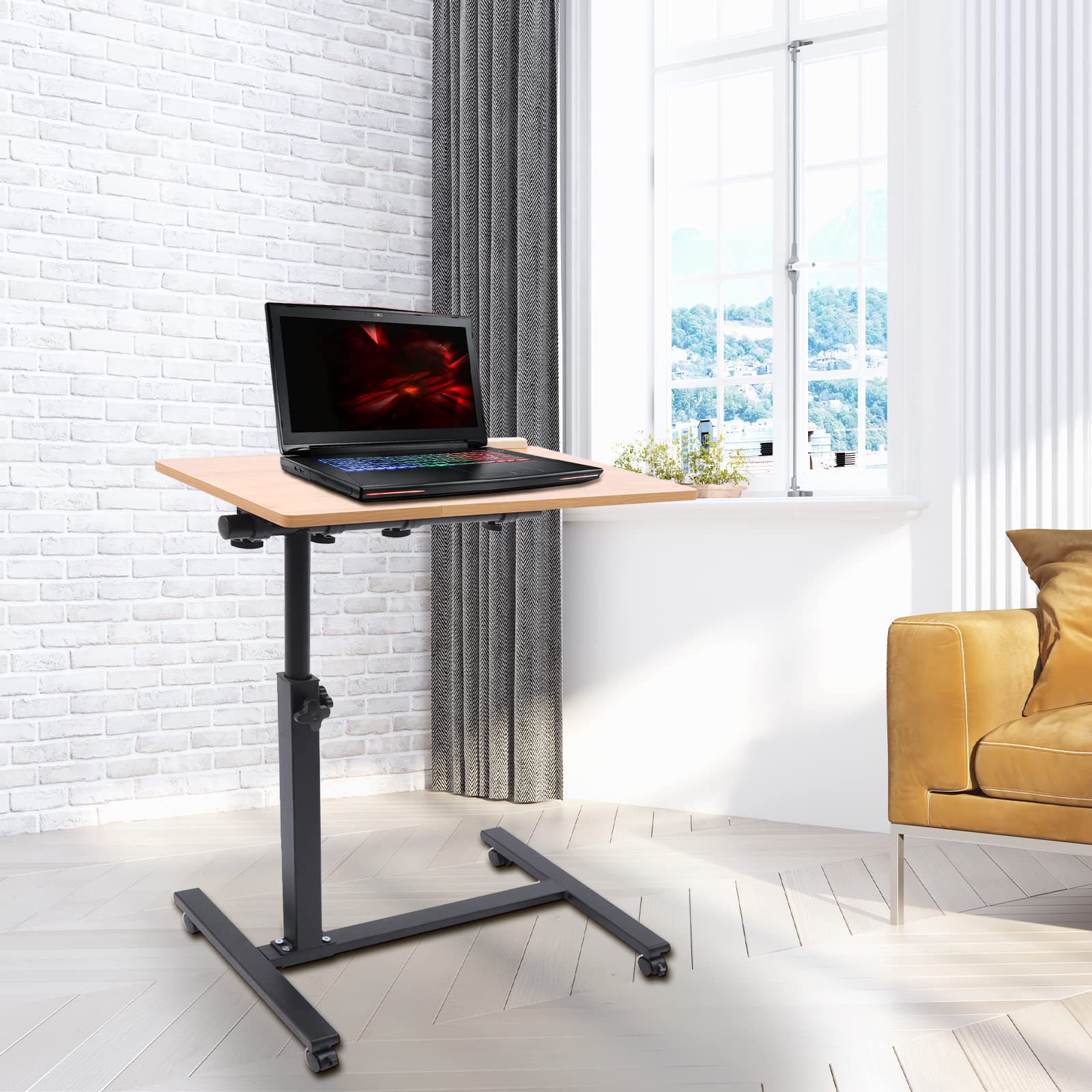 SDdPulse Scrivania mobile regolabile in altezza con ruote Rolling Sit-Stand Tavolo per laptop Versatile Tavolo da letto per soggiorno Postazione di lavoro per computer nero