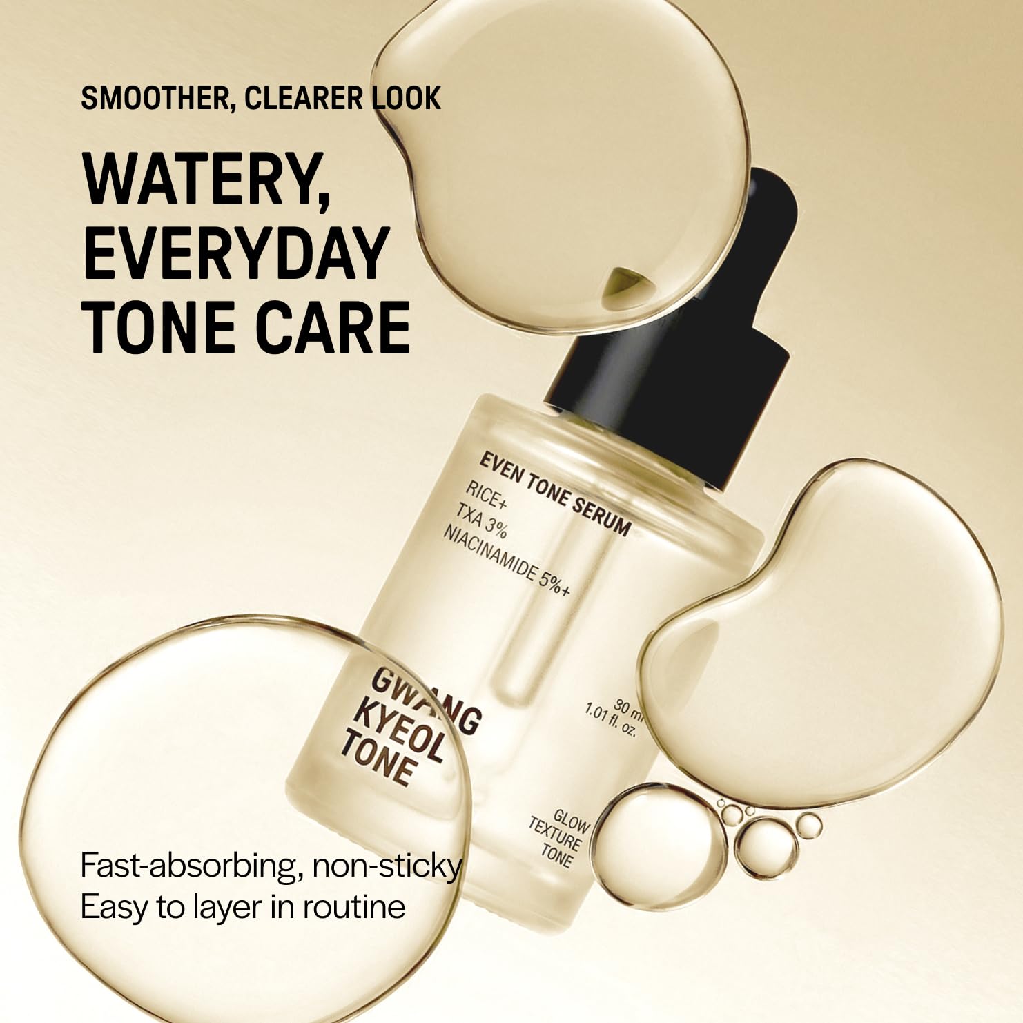 GWANG KYEOL TONE(GKT) Even Tone Serum, Rice Water, Niacinamide, Tranexamic acid, Serum, Tone Clarifying, Glow Boosting Formular, Korean Skincare 1.01 fl oz (30ml)
