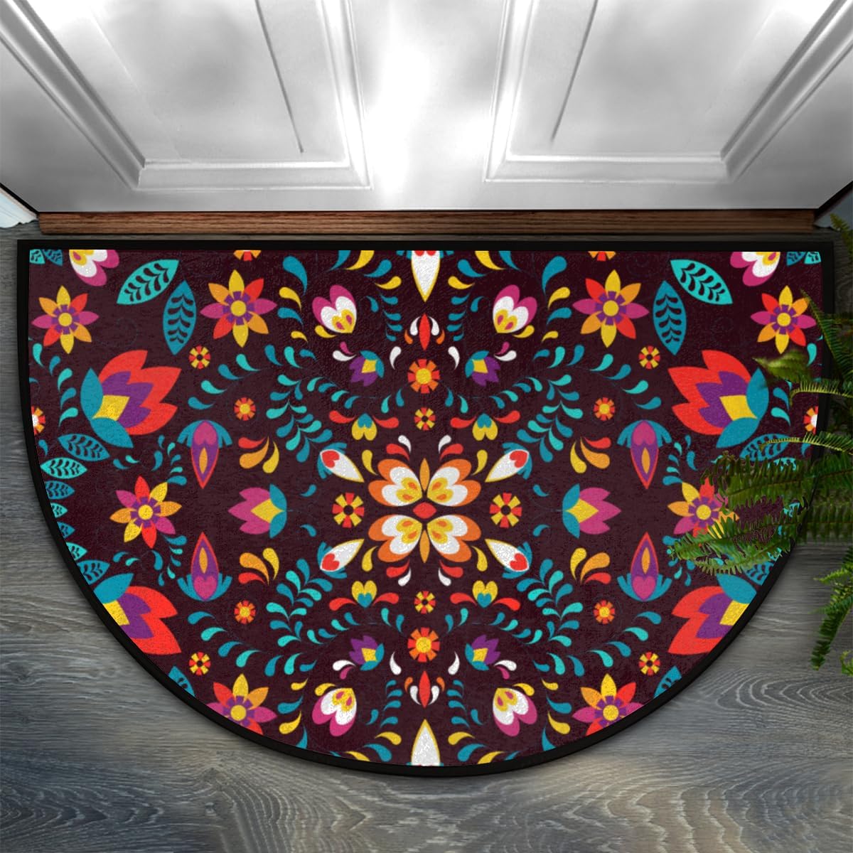 Mexican Flowers Bird Half Round Door Mat,Indoor Entrance Rug, Semi Circular Area Rug, Kitchen Floor Mats Non Slip Absorbent Doormats,Laundry Room Rug 24"x 36"