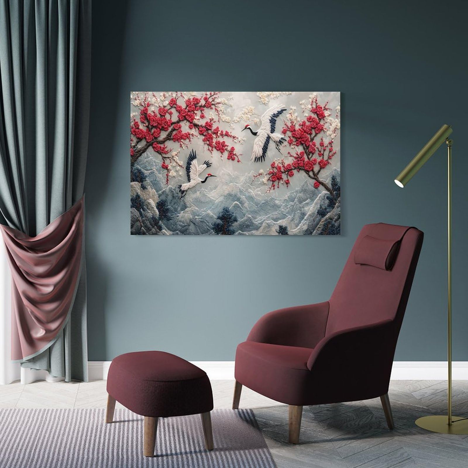 Junmoney Cranes in Bloom Room Decor Wall Art, 20x30inch(50x75cm), for Entrance Walls, Hall Decor Or Foyers, A Neat Decor Update for Hallways