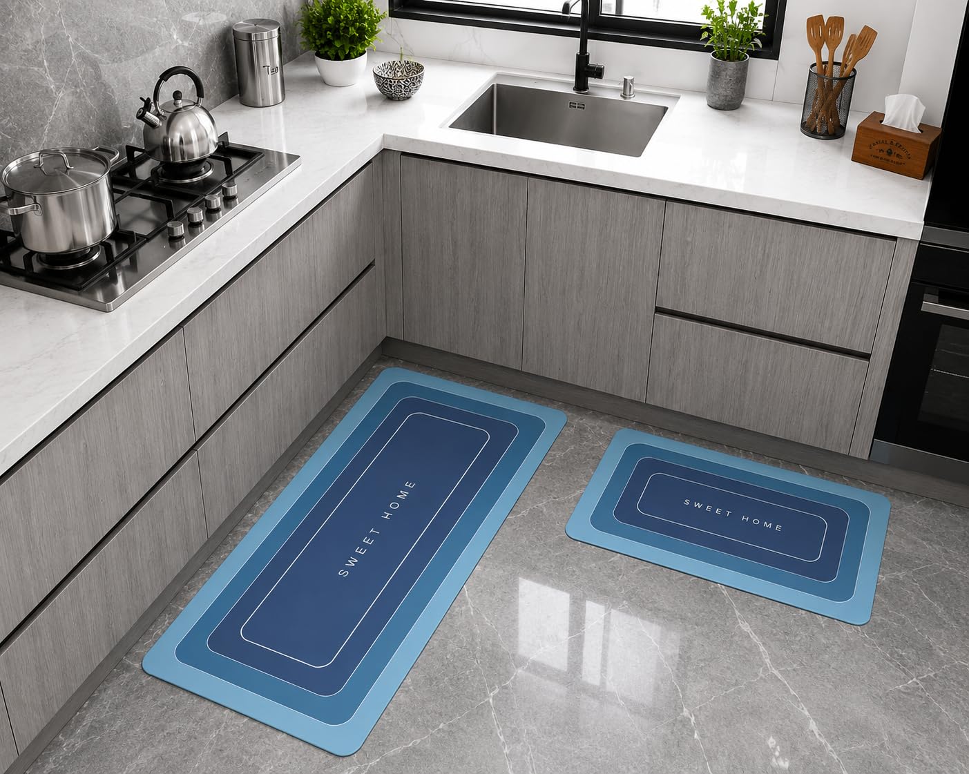 Dark Grey Yellow Kitchen Runner Rug Set - IXILUXE HOMES -21