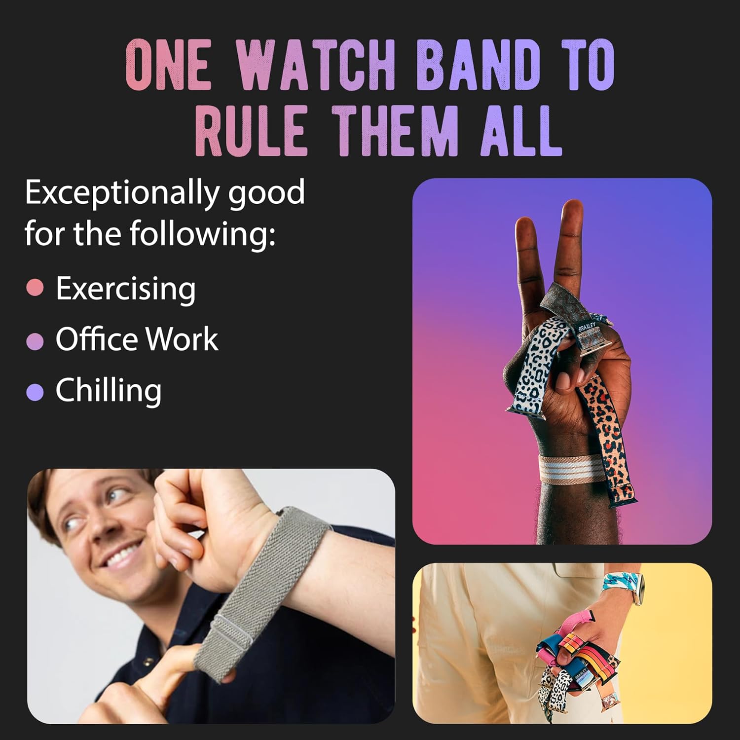 Braxley Bands - Organic Cotton Watch Bands For Women and Men, Compatible With All Apple Watch Sizes and Series - Washable, Sweat-Absorbent, Breathable Fit, Elastic Smart Watch Bands