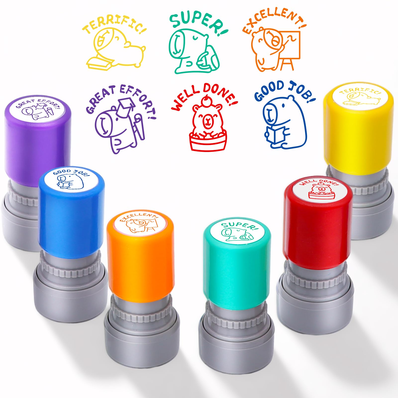 6-Piece Set of Teacher Stamps - Kapibala Cute Motivational Scoring for Grading Teacher Stamp Self Inking Stamp Behavior Stamps for Teachers Grading