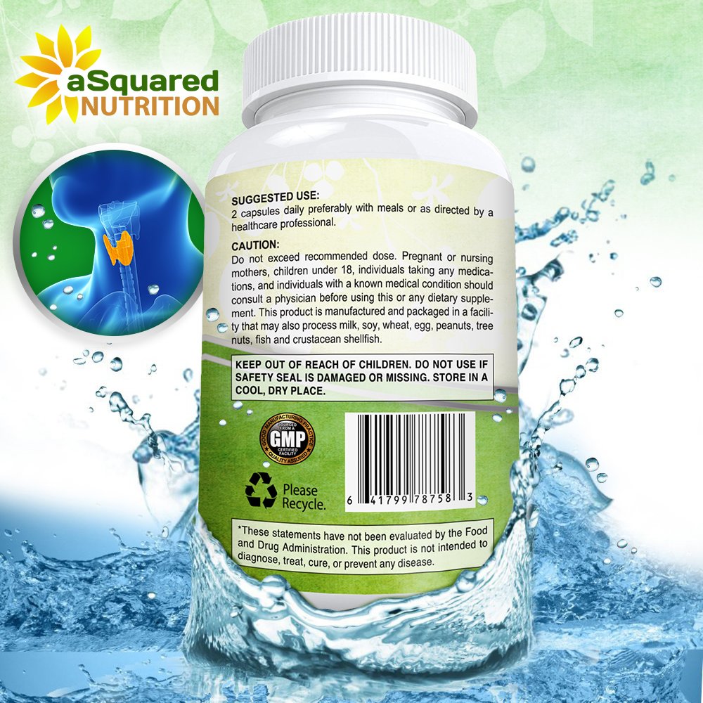 aSquared Nutrition Premium Thyroid Support Supplement with Iodine (180 Capsules) - Best Herbal & Vitamin Complex Pills w/ B12, Ashwagandha, Bladderwrack & Kelp - Helper for Healthy Hormone & Energy — Amazon image 4