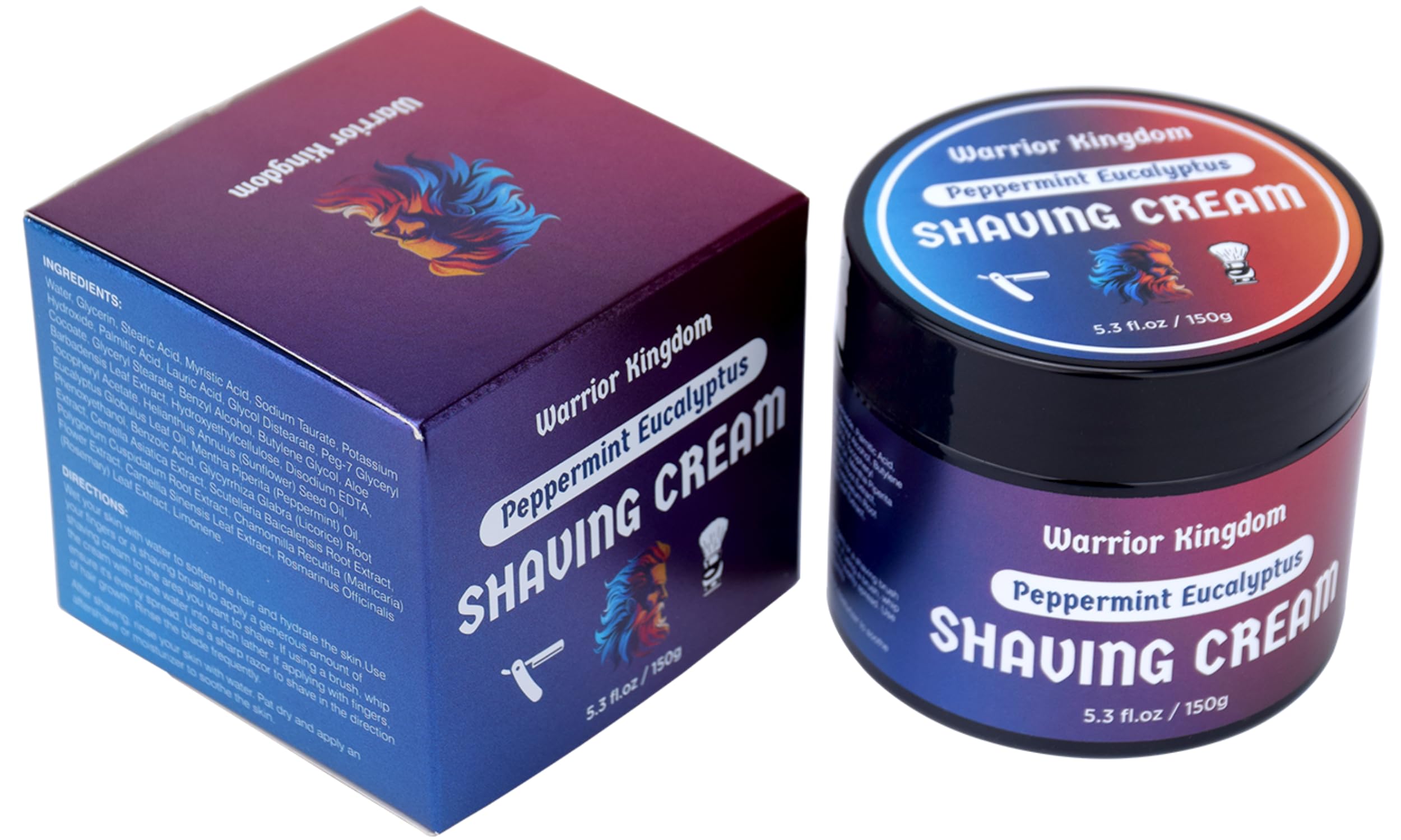 Warrior Kingdom Crema de afeitar - Eucalipto de menta. Aroma refrescante. Espuma cremosa rica para el afeitado más suave. Para cara, cabeza y cuerpo. Fórmula suave, no irritante para todo tipo de piel 2