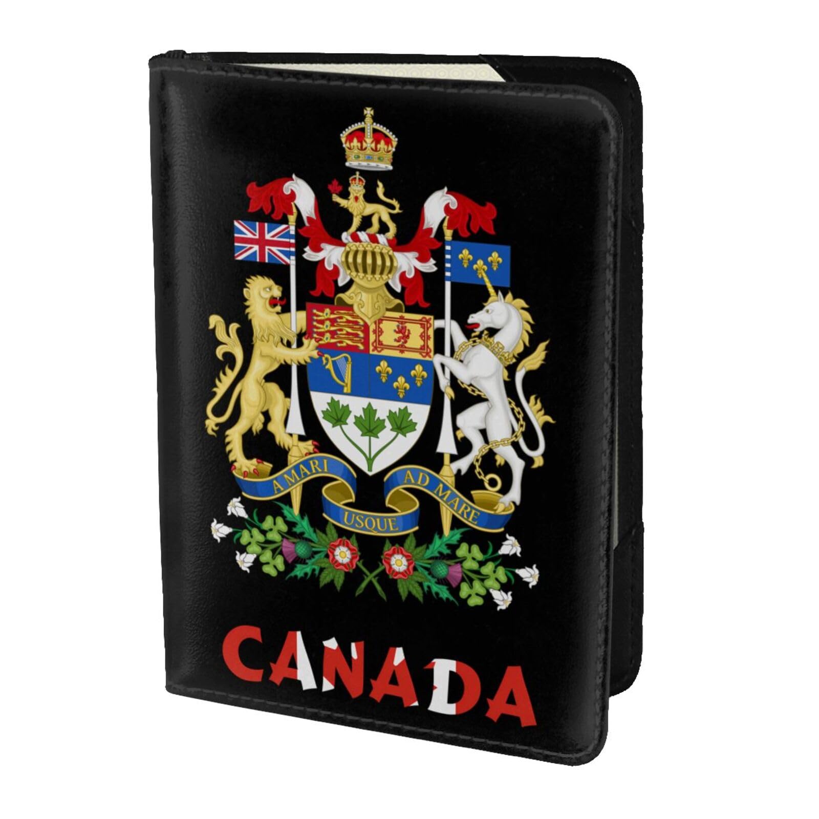 Passport Cover Holder for Travel Coat of arms of Canada Canadian flag Wallet Case Passport Book Holders with Card Boarding Pass Slots RFID Blocking