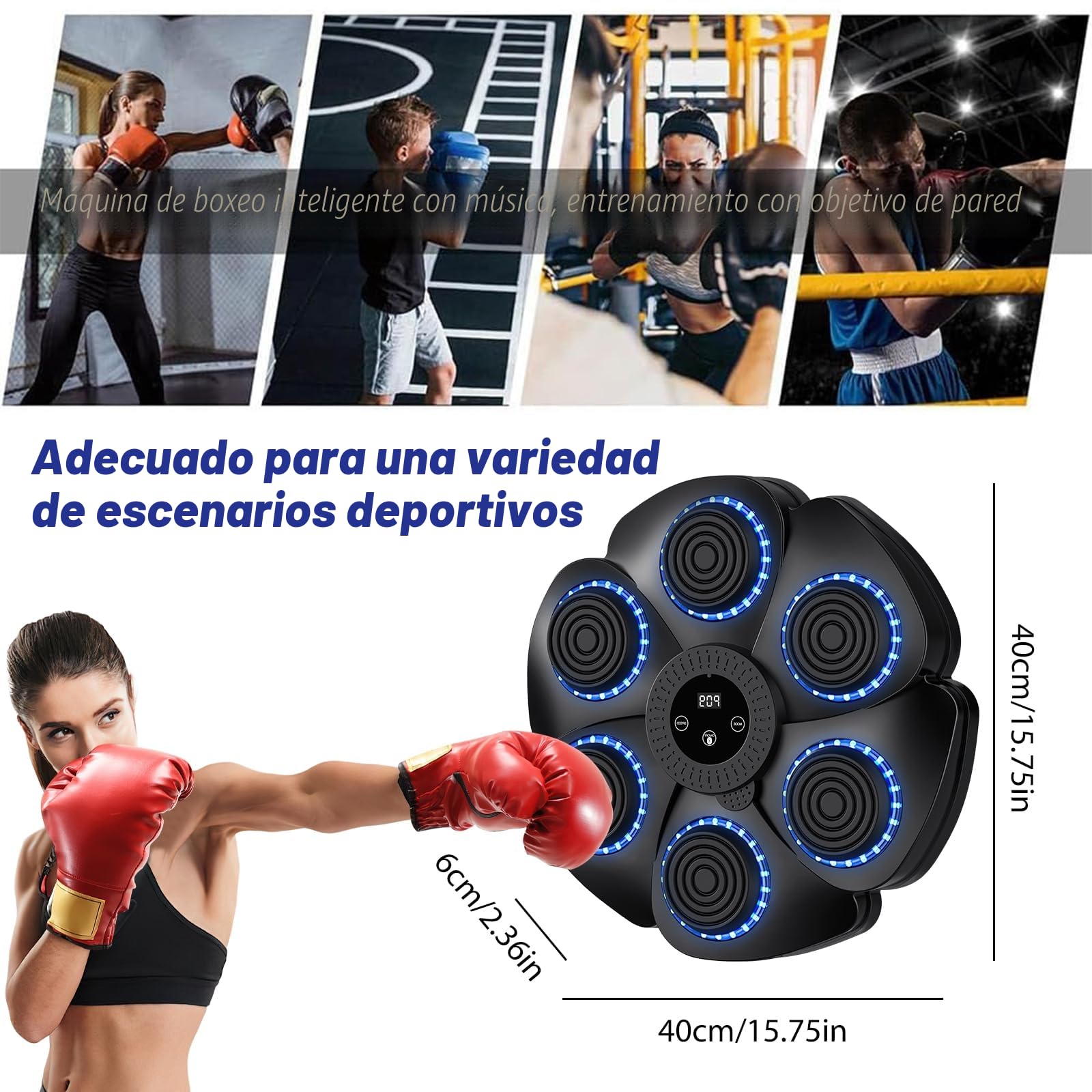 Máquina de boxeo musical, nueva máquina de boxeo inteligente Bluetooth 2024 con guantes de boxeo, montada en la pared, 9 modos de velocidad y modo contador para adultos y niños