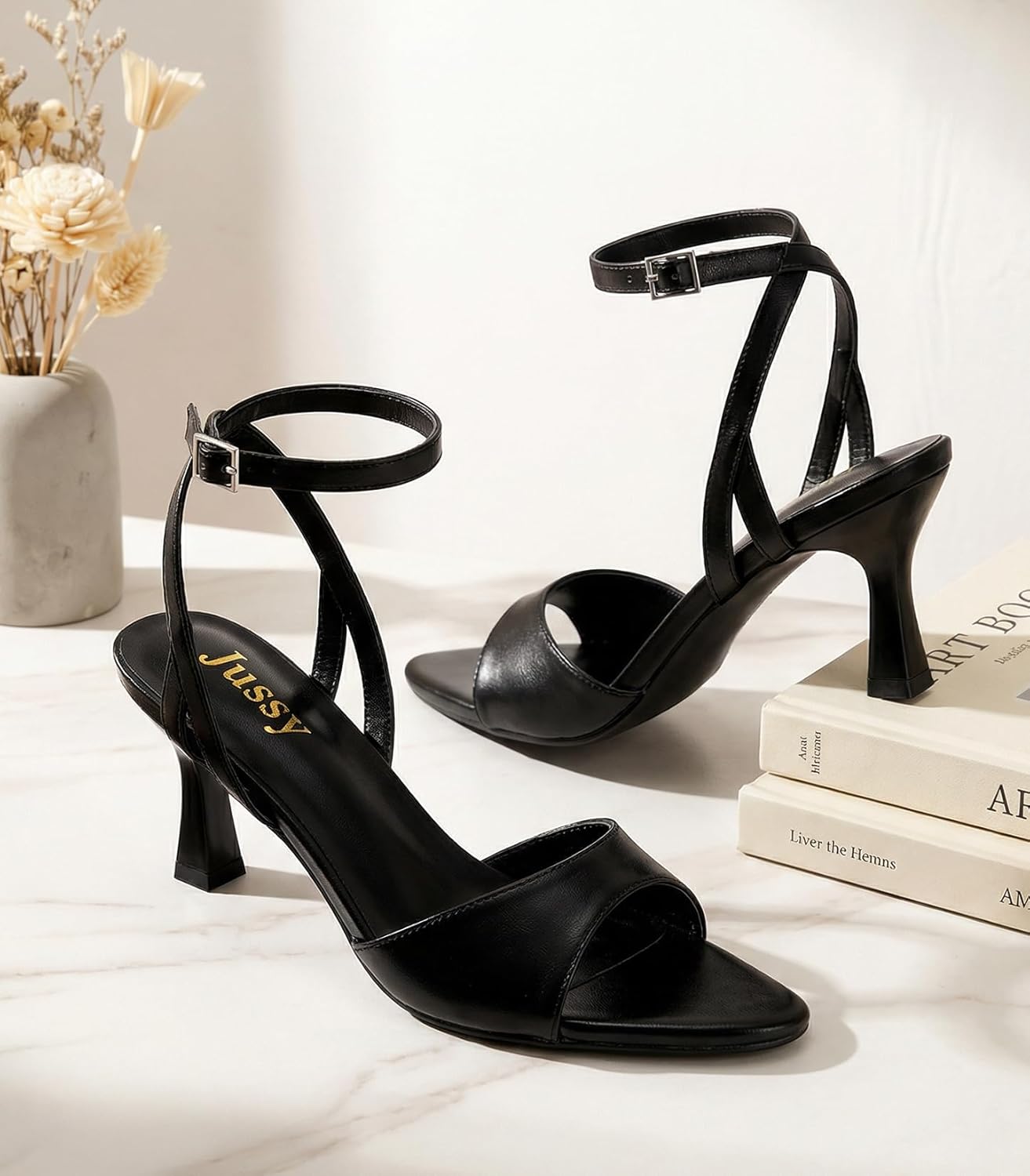 Jussy Strappy Heels for Women Pointed Open Toe Stiletto Kitten Heeled Sandals with Ankle Strap Bridal Party Prom Wedding Sexy Dress Shoes - Image 8