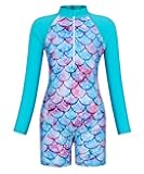 Girls Swimwear Mermaid Rash Guard Shirt One Piece Swimsuit Kids Fish Scale Bathing Suit UPF 50+ Sunsuit 2-10 Years