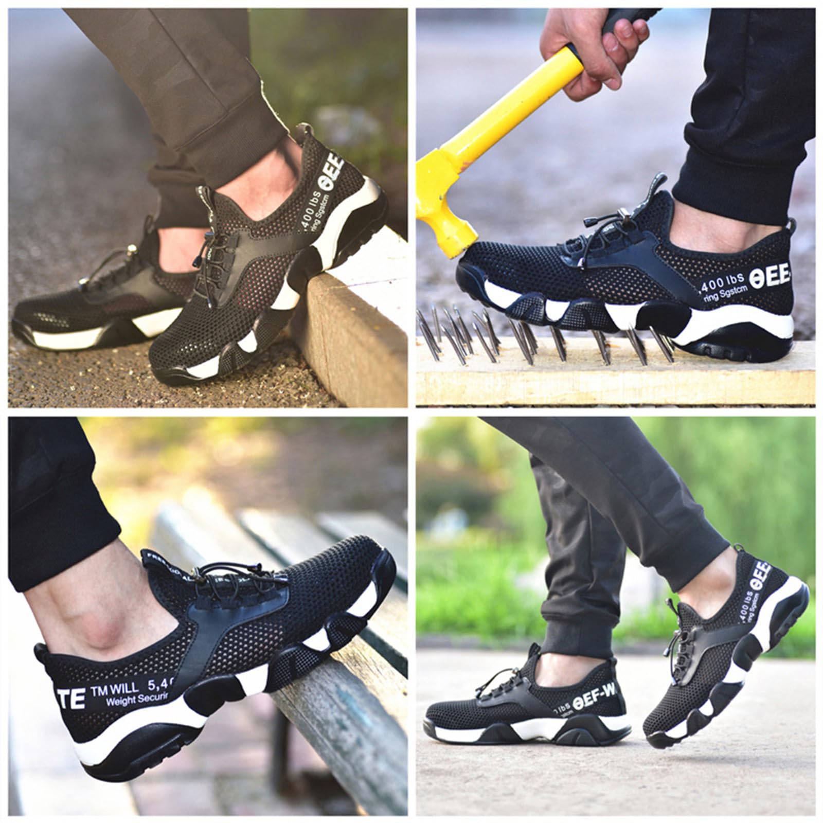 Micoklinlin Damskie buty robocze, letnie, buty ochronne, lekkie stalowe noski, buty sportowe ze stalowymi noskami, buty ochronne