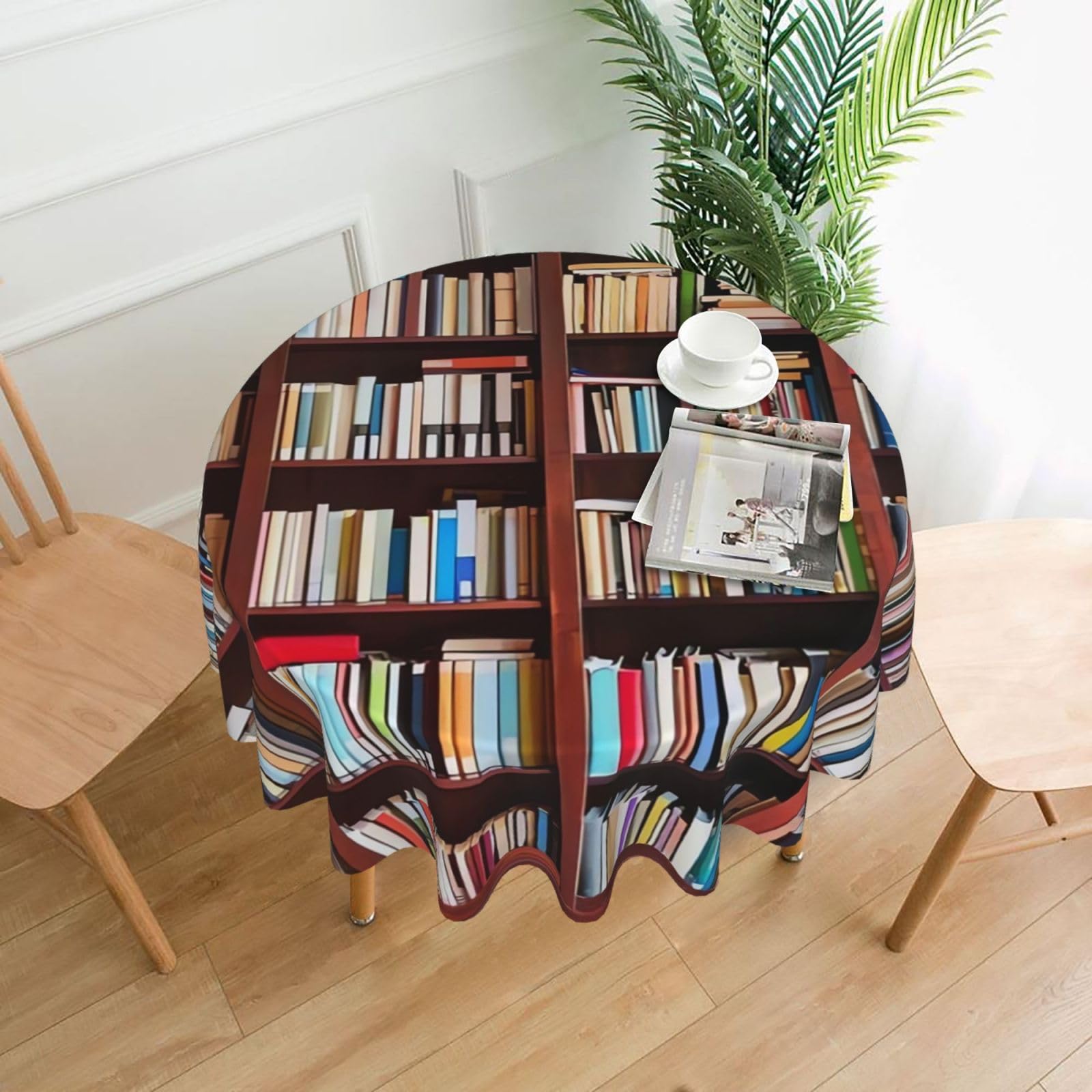FodPand Books Tablecloths for Round Tables 60 Inch - Reusable Washable Dining Table Clothes - Stain and Wrinkle Resistant Decorative Fabric Table Cover for Wedding Party