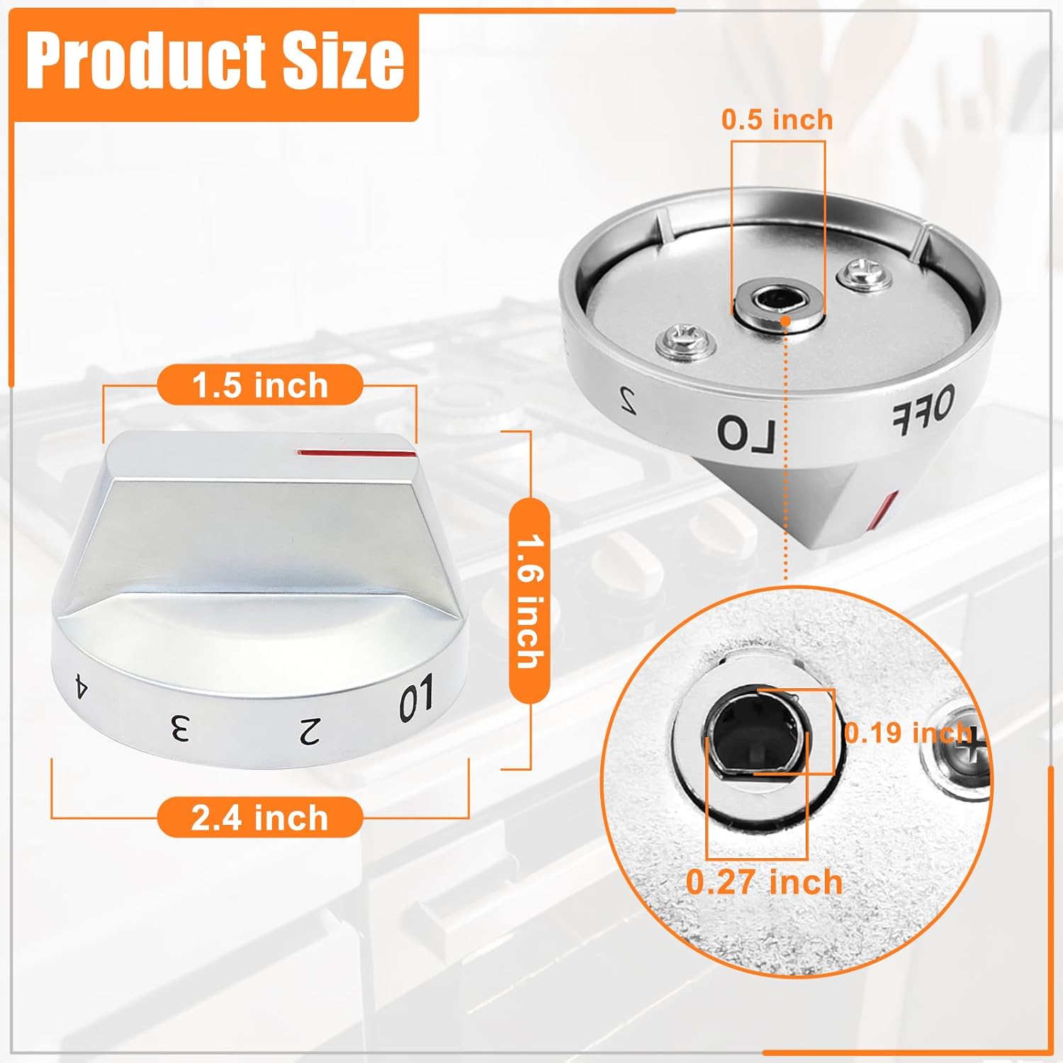 Upgraded DG64-00975A Stainless Steel Stove Knobs Replacement for Samsung Gas Range NE/NX9000T NX60T8511SS/AA, Durable&Heat-Resistant, Perfect Fit for DG94-03443A DG94-04397A Oven Control Knobs (5PCS)
