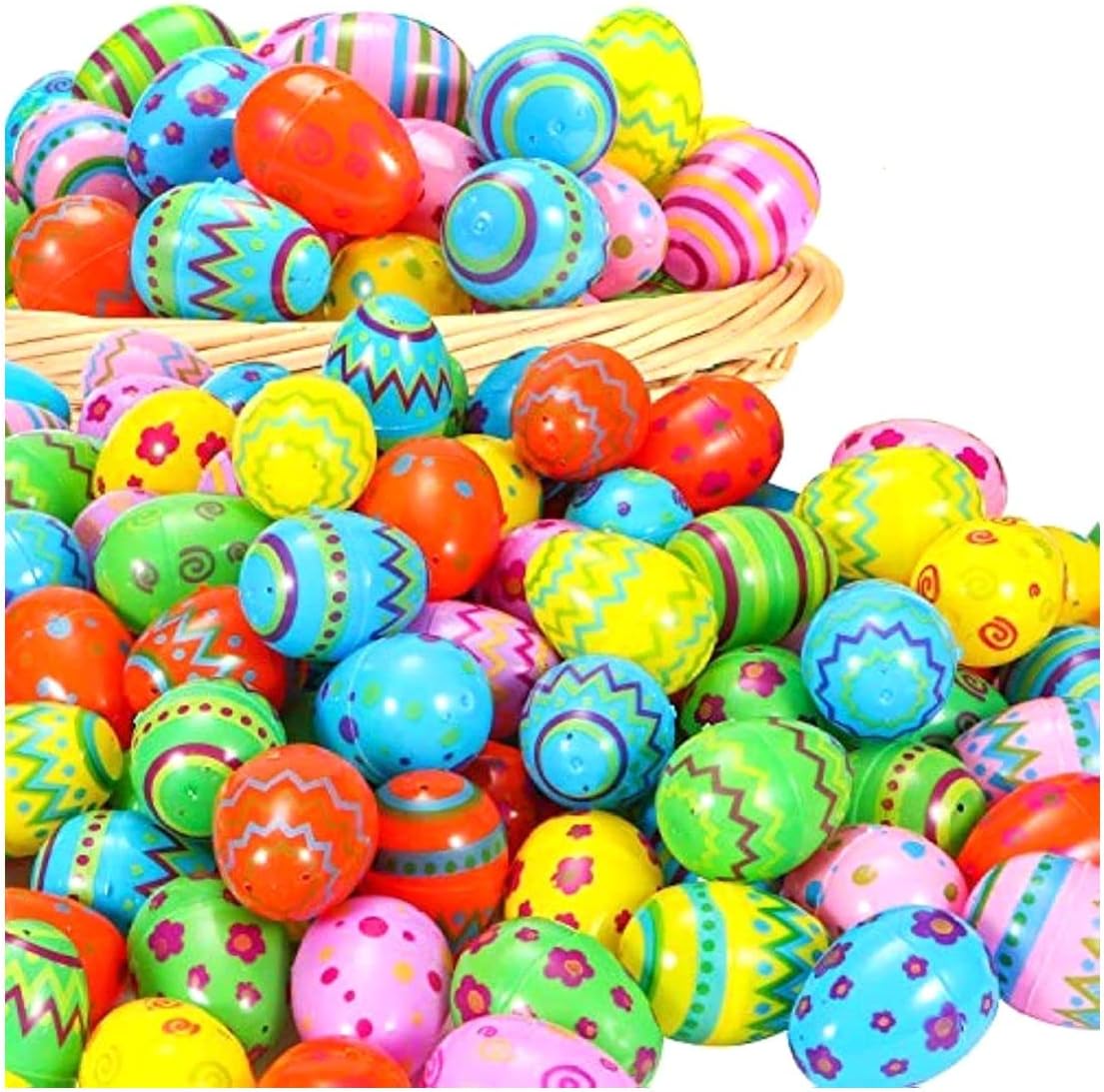 YEAHBEER72 Pcs Plastic Printed Bright Easter Eggs 2.36" Tall for Easter Hunt, Filling Treats and Party Favor, Basket Stuffers