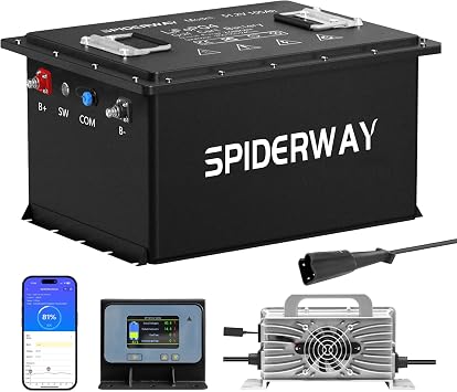 48V 105Ah Lithium Battery Golf Cart with 25A Charger, Built-in 200A BMS, Bluetooth App, IP67 Metal Case, 6000+ Cycles LiFePO4 Battery, Max 10.24kW 50-Mile Range, Seft-Heating, for Golf Cart