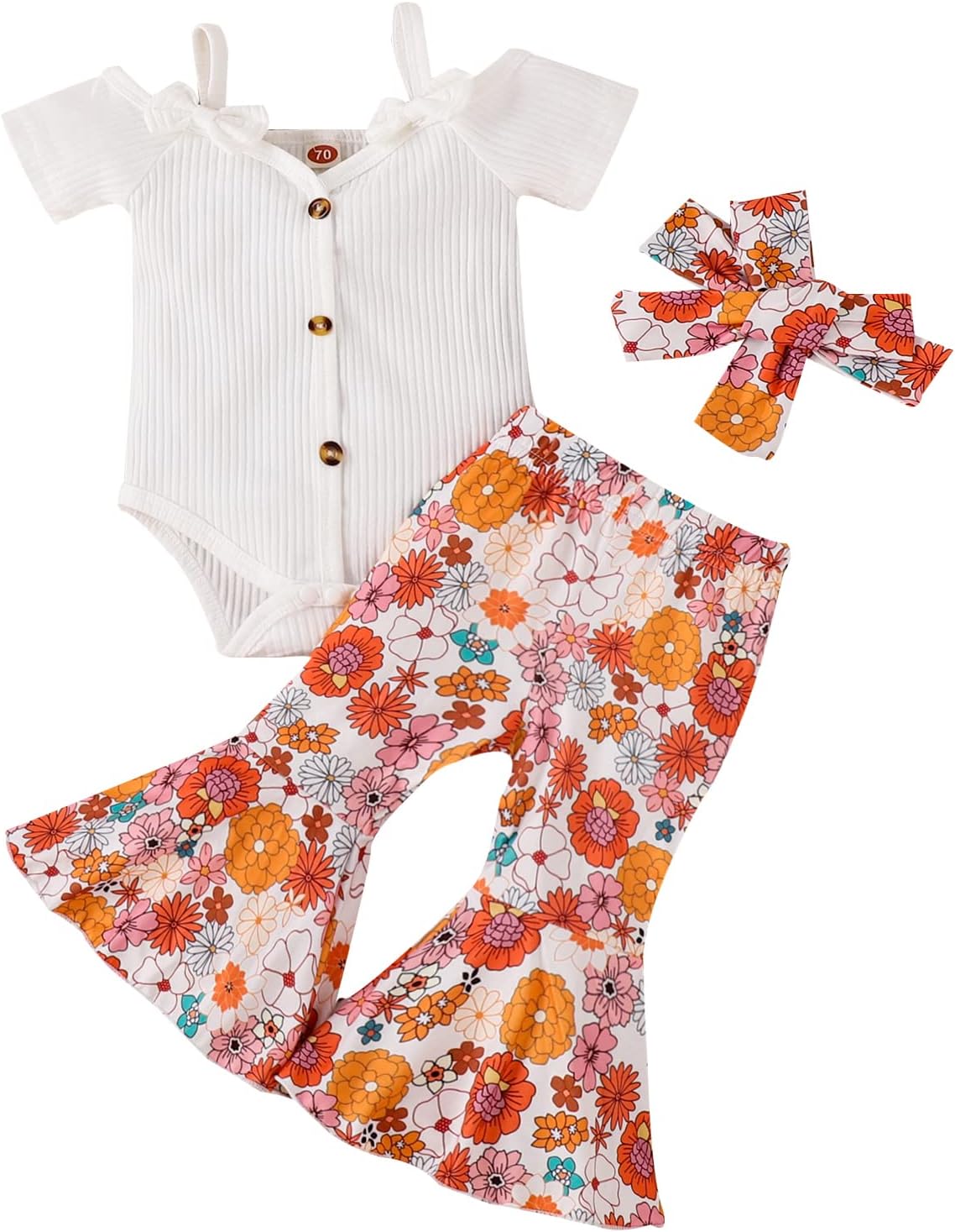 One openingBaby Girl Clothes Newborn Girl Clothes Ribbed Romper Bodysuit Floral Pants Outfits 12 18 24 Month Toddler Girl Clothes