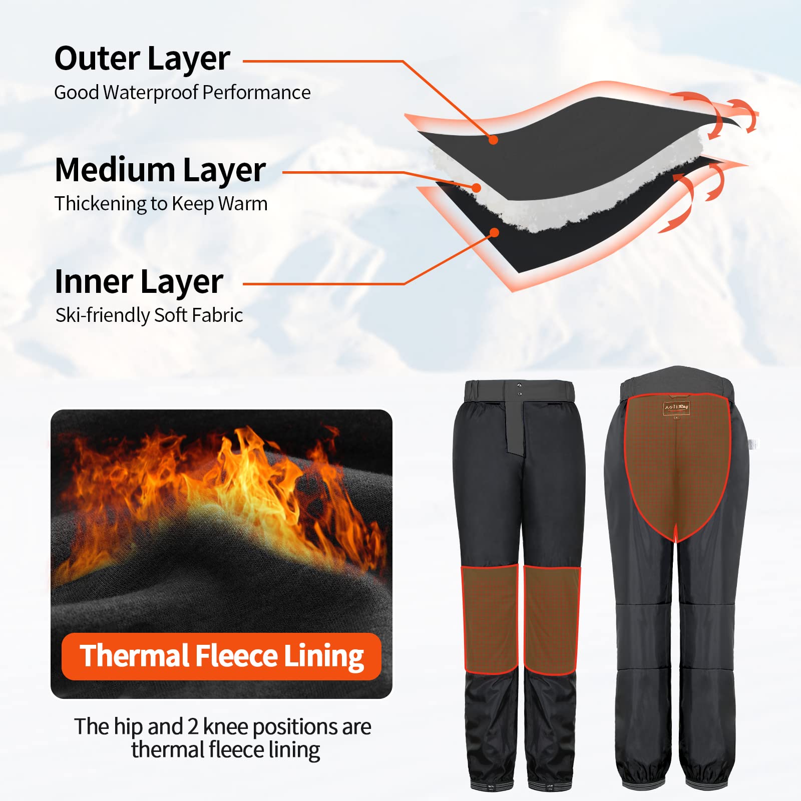 aoli ray Pantalon de Ski Homme Imperméable avec Bretelles Amovibles Pantalon de Snowboard Sangle Réglable Coupe l'hiver