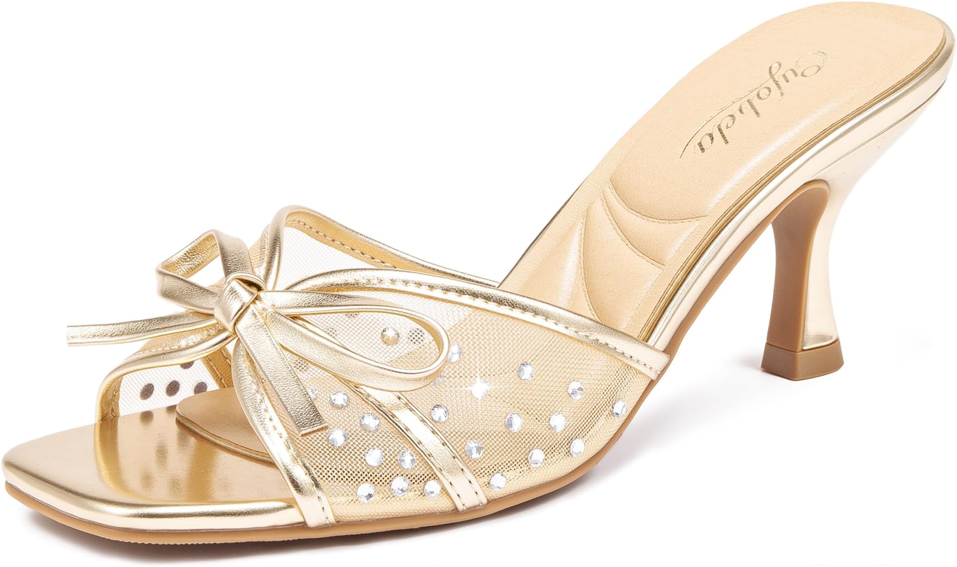 Kitten Heels for Women Dress Shoes with Bow Slip On Open Toe and Mesh Upper Pumps Elegant Sandals Casual Summer Party