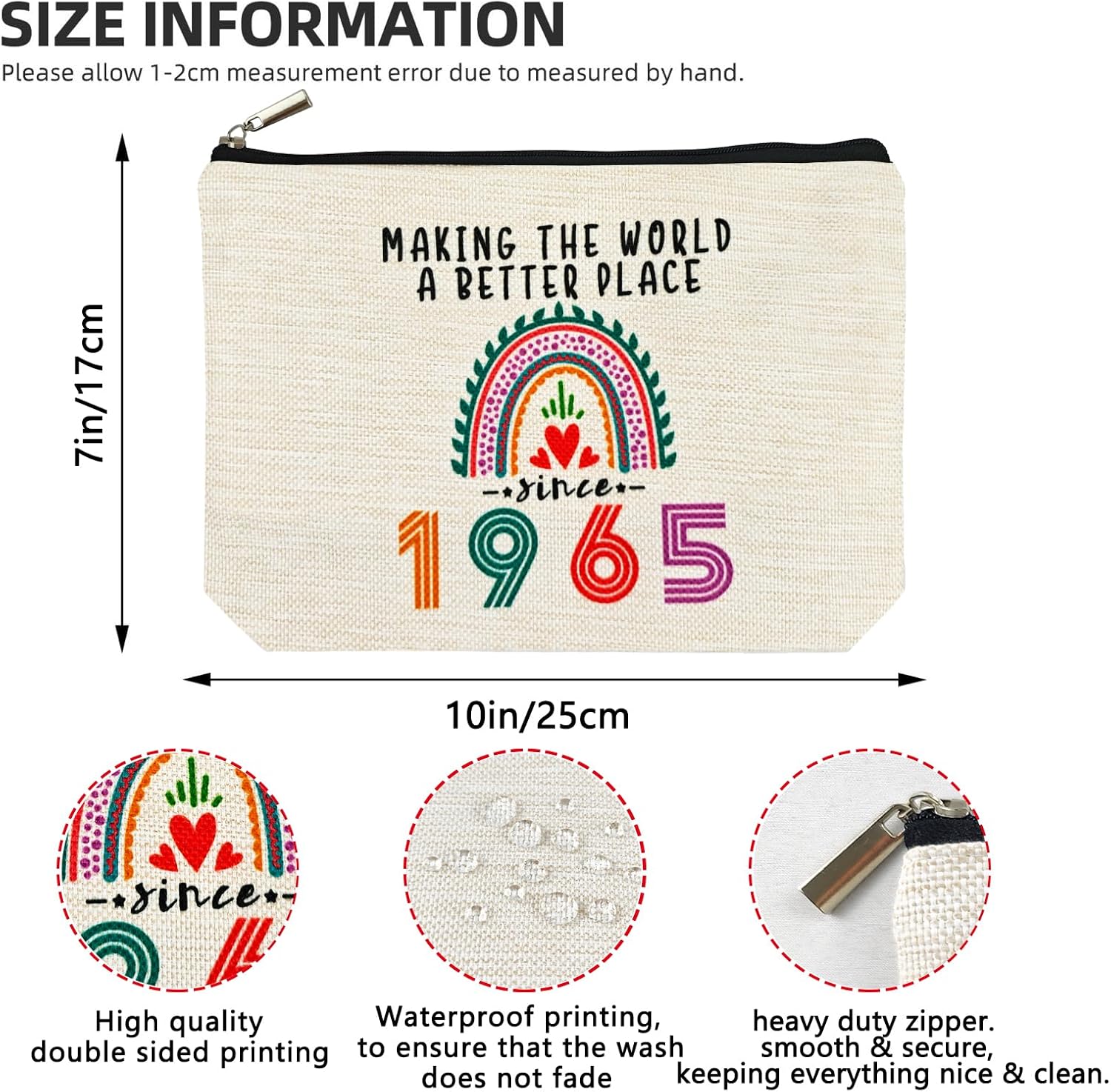 Happy 61st Birthday Gifts for Her Women Makeup Bag, Best 1965 Anniversary 61st Birthday Decorations, 61 Year old and Fabulous Gifts Ideas for Wife, Mom, Mothers Day, Christmas Cosmetic Travel Pouch - Image 2