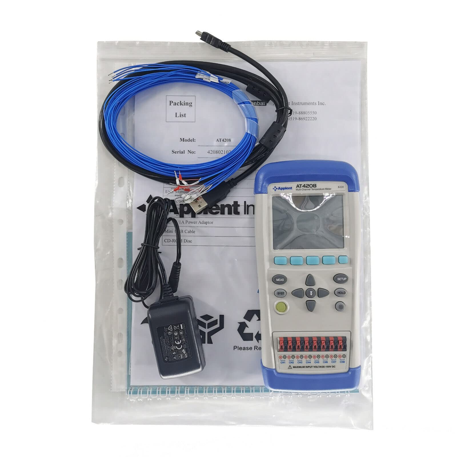 VTSYIQI 8-Channel Temperature Meter Precision Thermocouple Data Logger Instrument Measurement with Thermocouple J K T E S N B Mini USB LCD Display