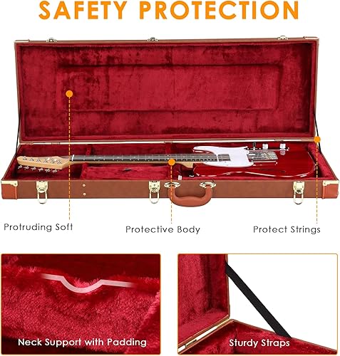 Miniatura 5 de Ktaxon Funda rígida para guitarra eléctrica, rectangular de madera estándar de 39 pulgadas, funda protectora de transporte para KSTKTL170 modelo con