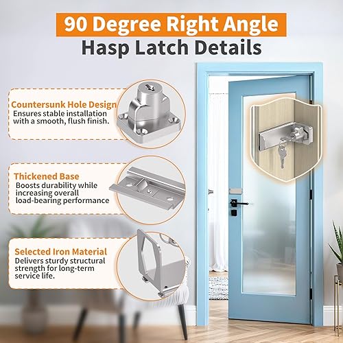 Miniatura 4 de Cerradura de puerta corredera de 90 grados, cerradura de seguridad en ángulo recto de cerrojo, pestillo de puerta apto para granero, jardín, valla,