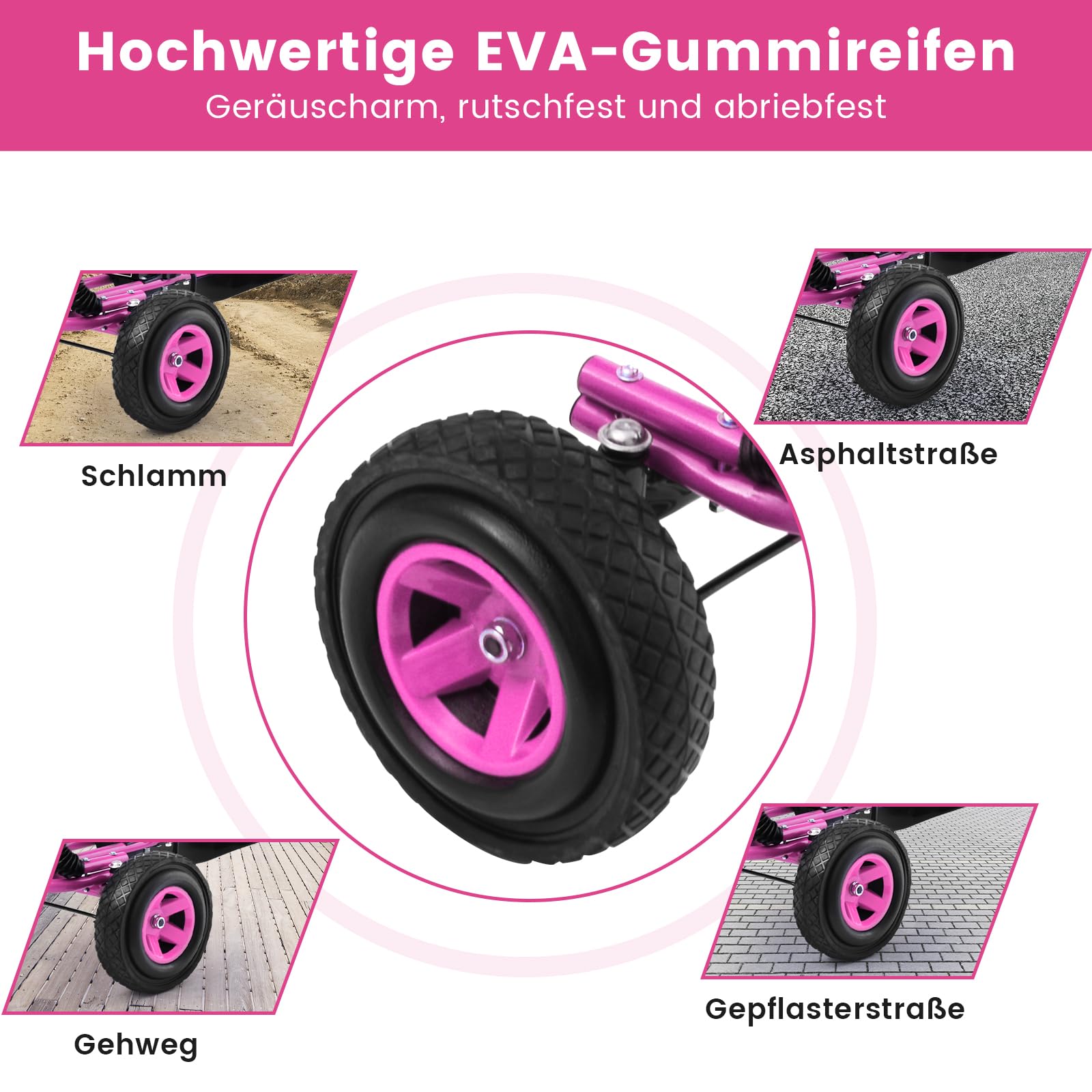 COSTWAY Gokart mit Handbremse und verstellbarem Sitz, Tretauto mit Vor- und Rückwärtsgang, Go Cart für Kinder ab 3 Jahren, Pedal Gokart Tretfahrzeug Pedalfahrzeug Kinderfahrzeug 98x59x61cm (rosa)
